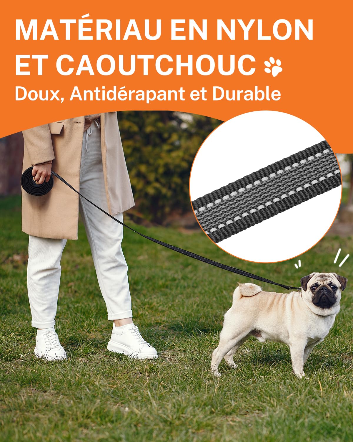 Toozey Lungo Guinzaglio per Cani Piccoli e Medi con Gomma Antiscivolo e Strisce Riflettenti, 5m 10m Lunghina Cane Addestramento in Nylon Morbido e Resistente, 10m x 2,0cm