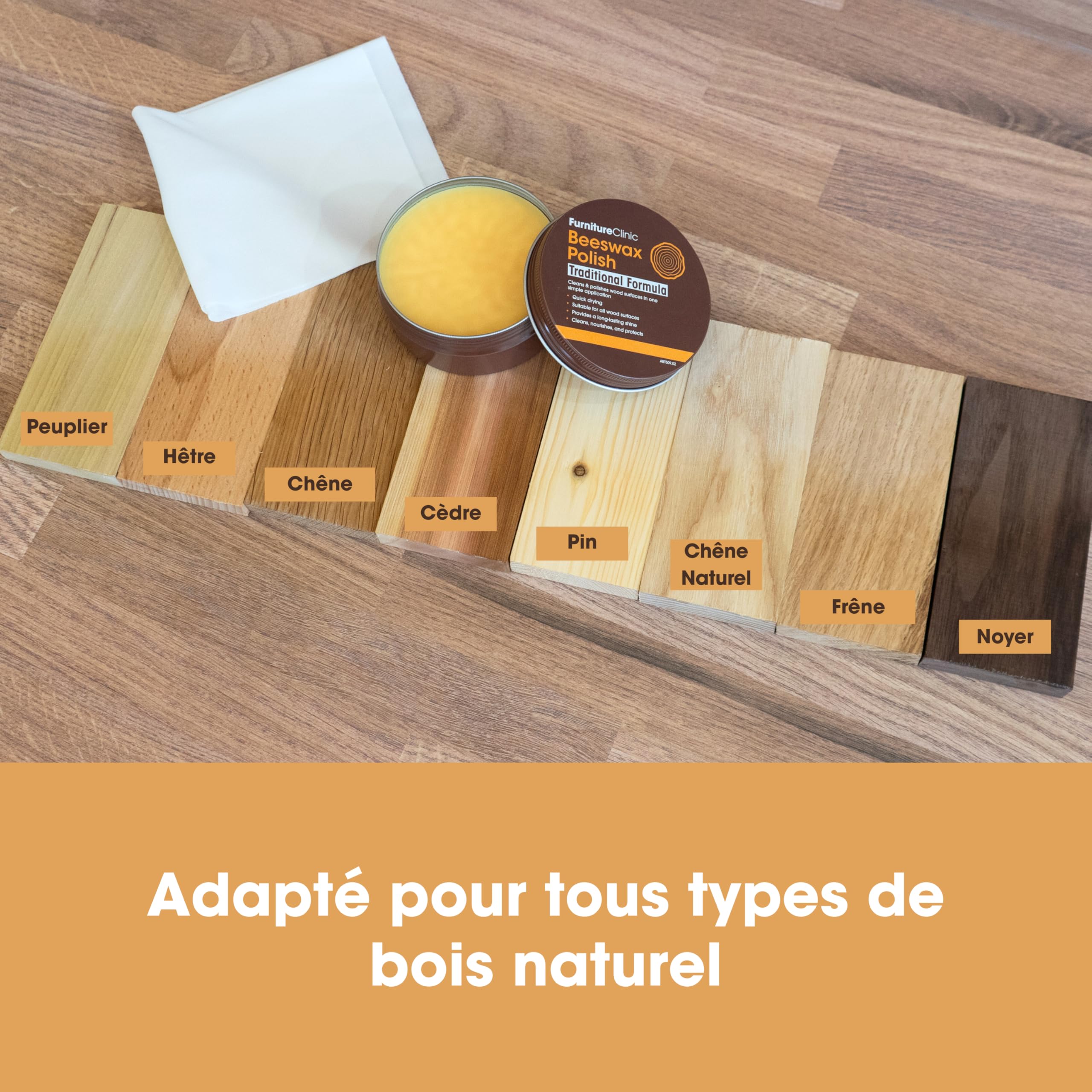 Cire d'Abeille Furniture Clinic pour Bois & Meubles Incolore 200 ml – Cire Naturelle Entretient Nourrit Protège