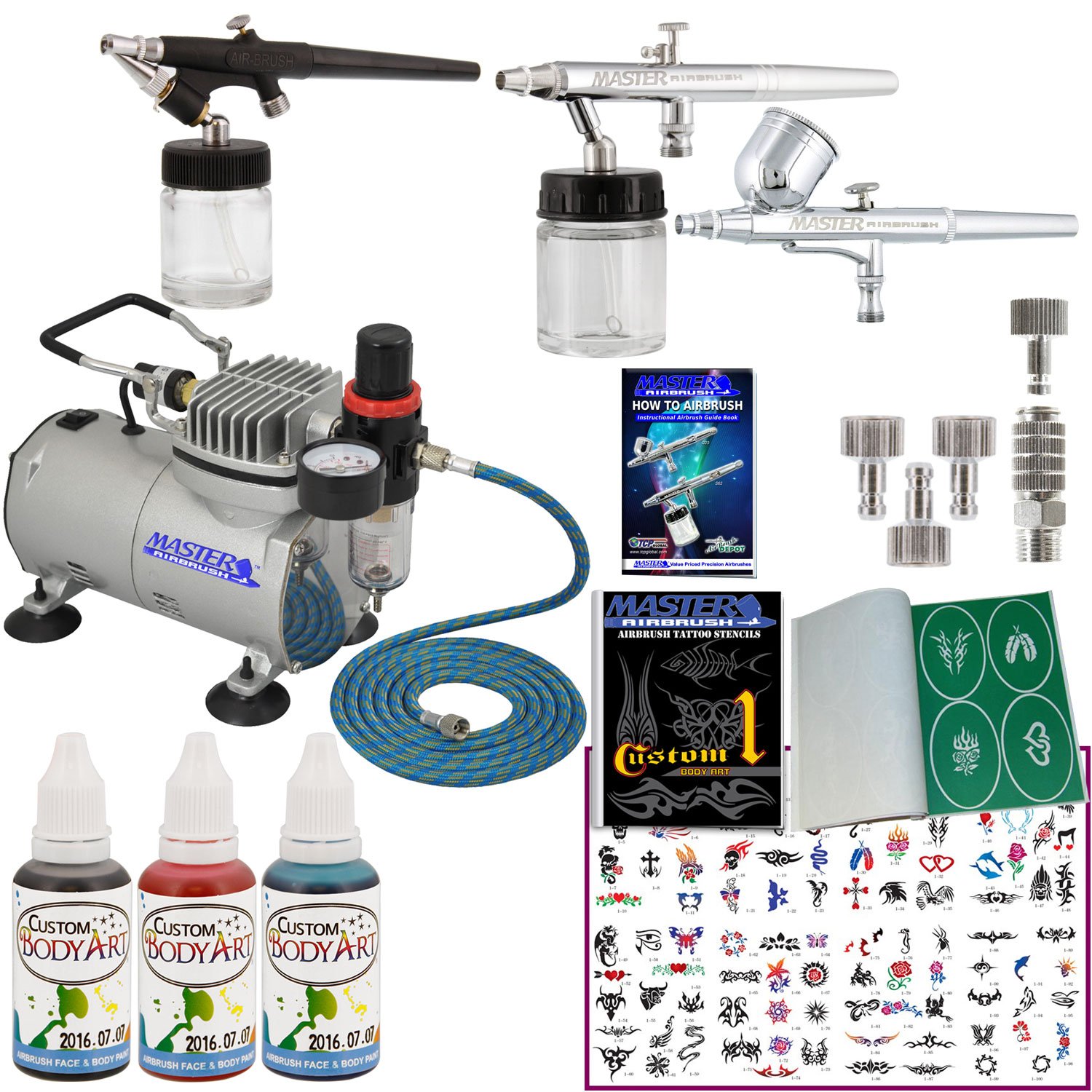 Buy Master Airbrush Tattoo System 3 Airbrushes, Air Compressor, Book of