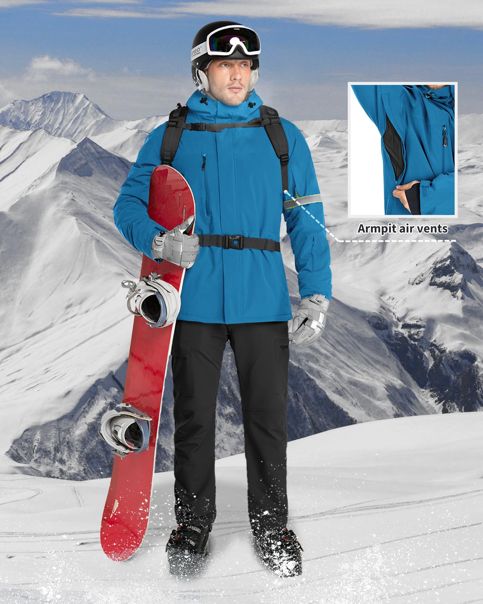 Męska kurtka narciarska, ciepła kurtka outdoorowa, wodoszczelna, wiatroszczelna, kurtka funkcyjna, oddychająca, kurtka snowboardowa, softshell z kapturem