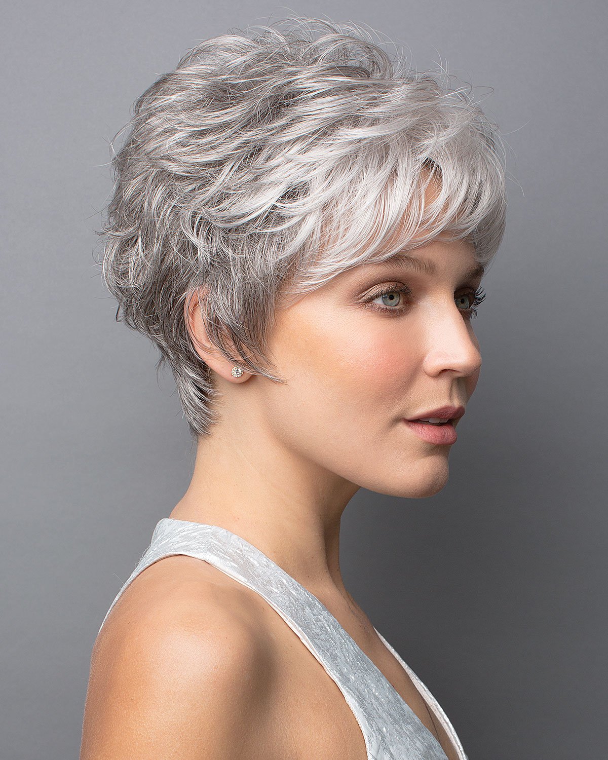 Rina Synthetic Wig by Rene of Paris in Silver Stone, Cap Size: Average, Length: Short