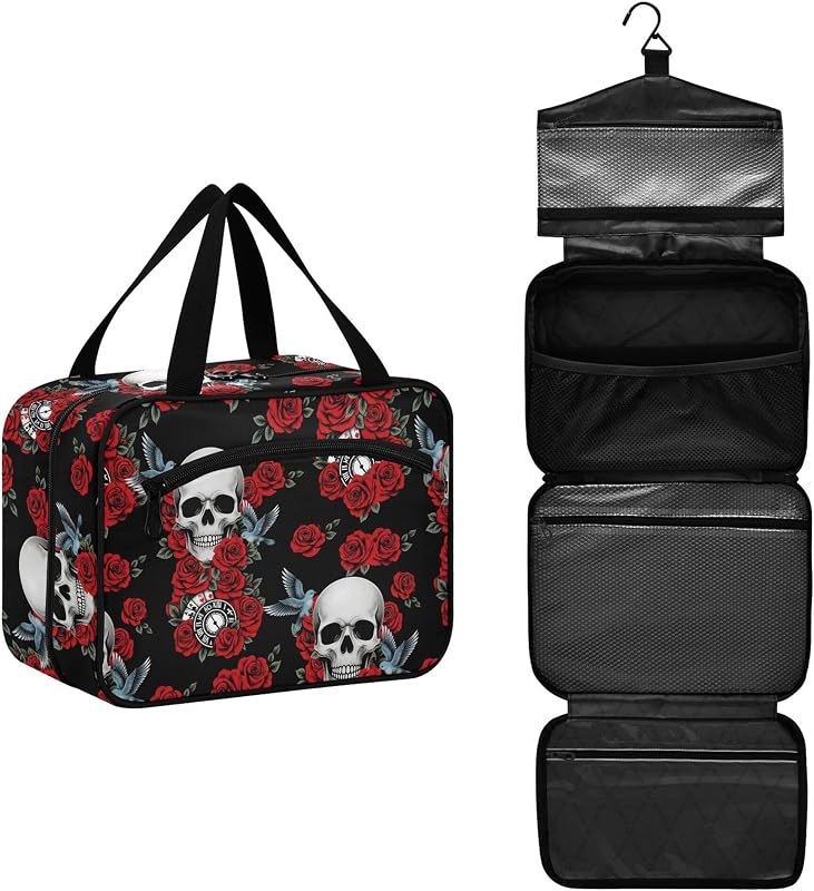 Necessaire Mnsruu suspensa para viagem com vários compartimentos, estampa Skulls 244, 1 unidade
