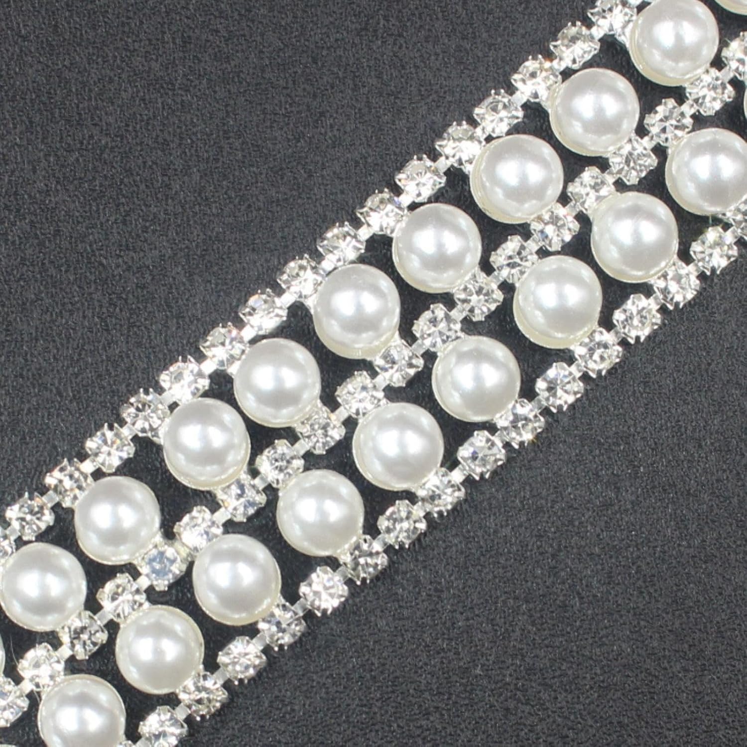 PEARLY JUN 2 Yards Pearl Rhinestone Trim Chain Silver Crystal Fringe Diamond Applique Ribbon String Tassel Strip for Sewing Wedding Dress Crafting Crafts Flower Embellishments