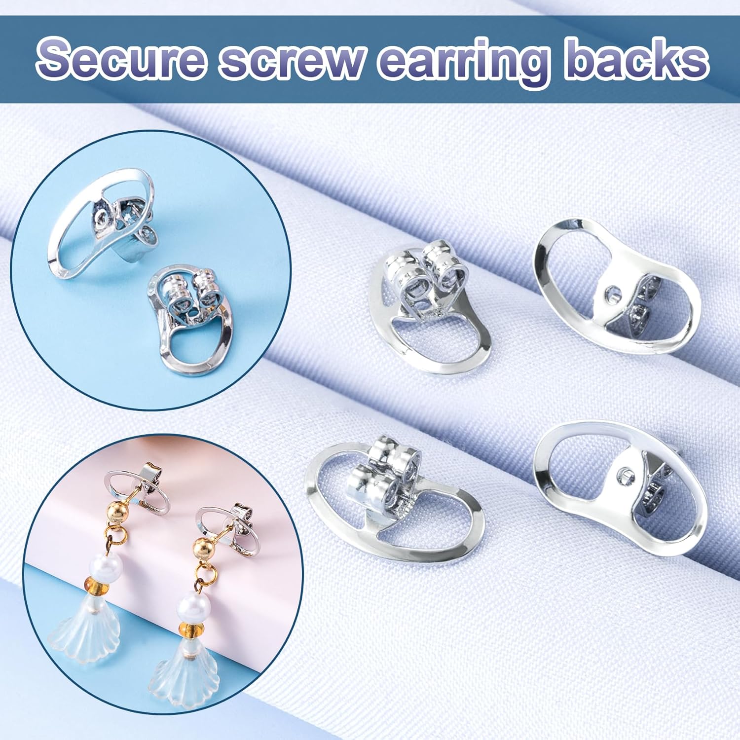 4pcs Earring Backs for Droopy Ears, Hypoallergenic Earring Lifters Backs, Metal Earring Supports for Heavy Earrings Studs Hook Earrings Stretched Earlobes- Silver - Image 6