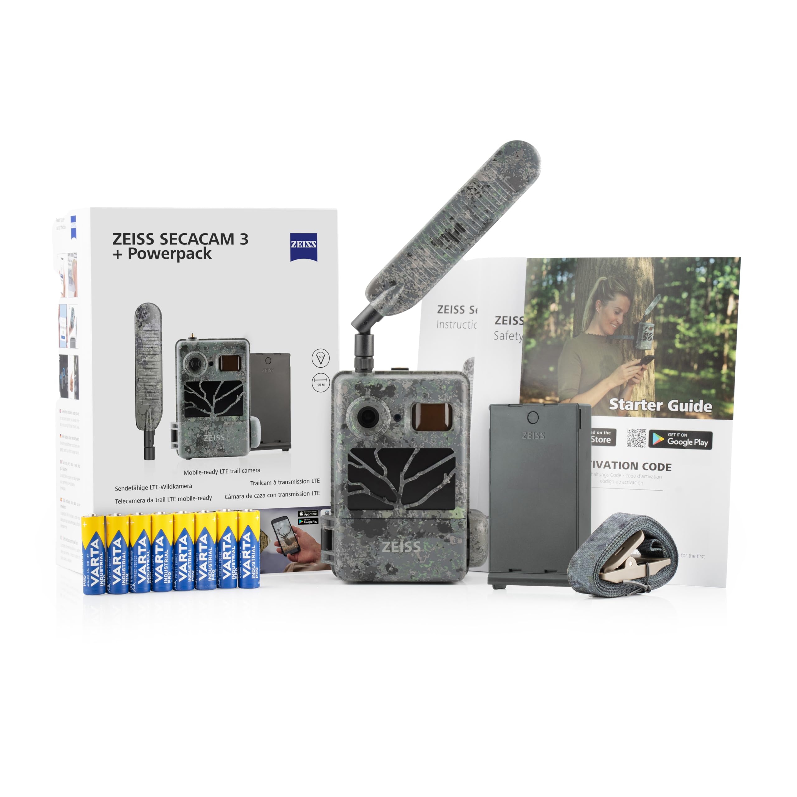 Zeiss Secacam 3 + Power Pack - Wildkamera mit Handyübertragung App mit SIM Karte mit Bewegungsmelder Nachtsicht Überwachungskamera IP66