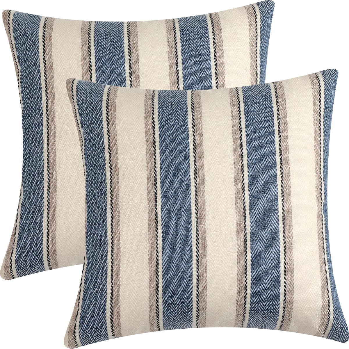 FSZhenZuan Pack of 2 Cushion Covers 40x40cm Decorative Blue Striped Throw Pillow Covers Boho Soft Retro Pillowcases with Invisible Zipper for Couch Bed Living Room Home Decor