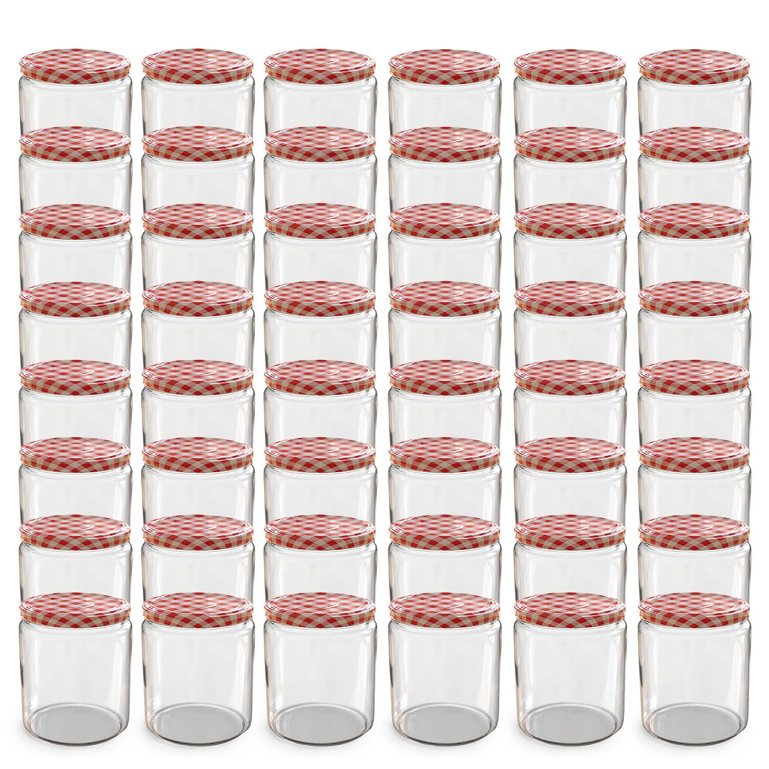 Opuec Lot de 48 bocaux 405 ml couvercle à visser TO 82 rouge carreaux - Parfait pour confitures, confitures et plus, grands bocaux couvercle, idéal pots