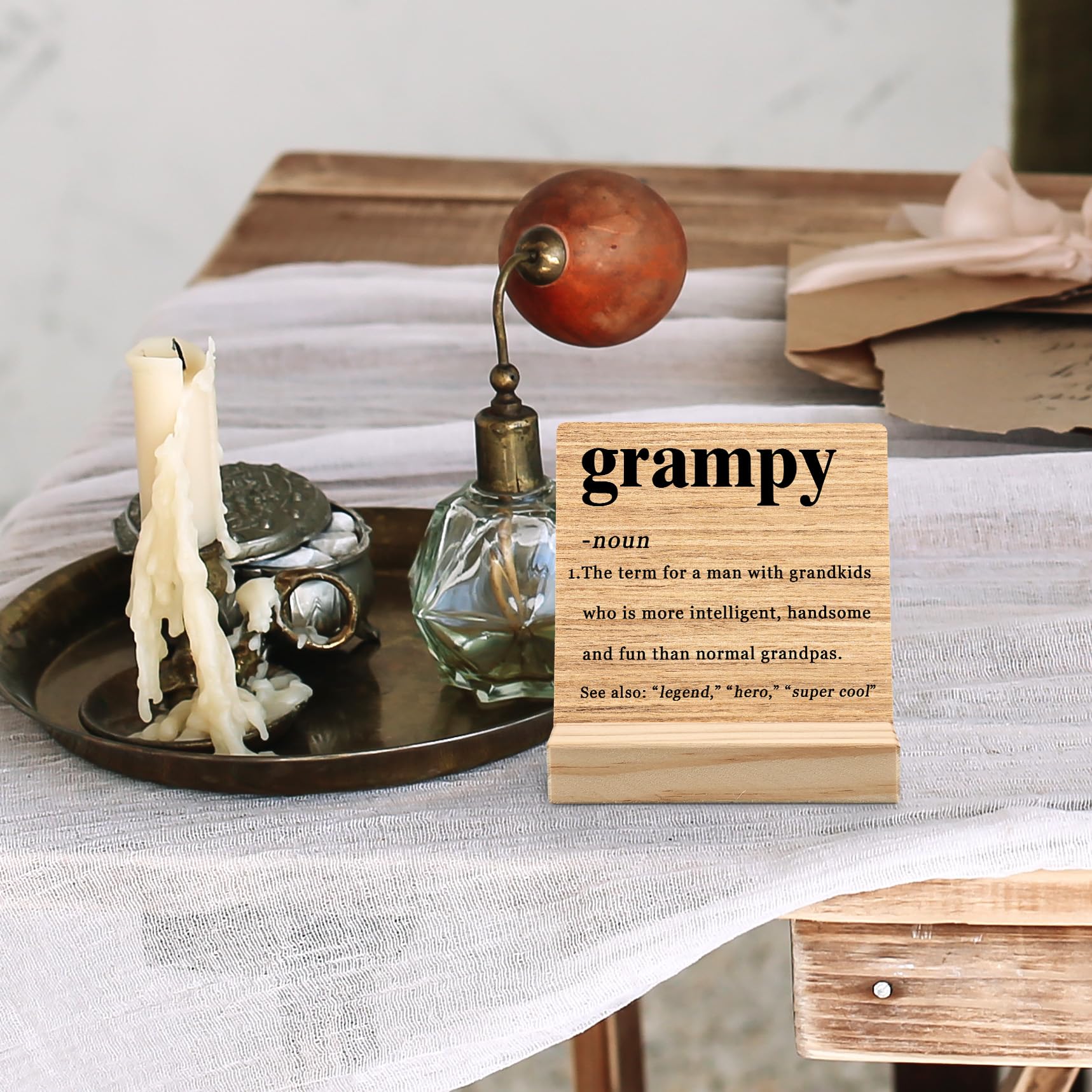 Grampy Gifts Desk Decor, Fathers Day Christmas Gifts for Grampy Grandpa Grandfather Pops Gift from Grandkids Wood Plaque, GrampyDefinition Wooden Plaque Sign with Wood Stand for Home Office
