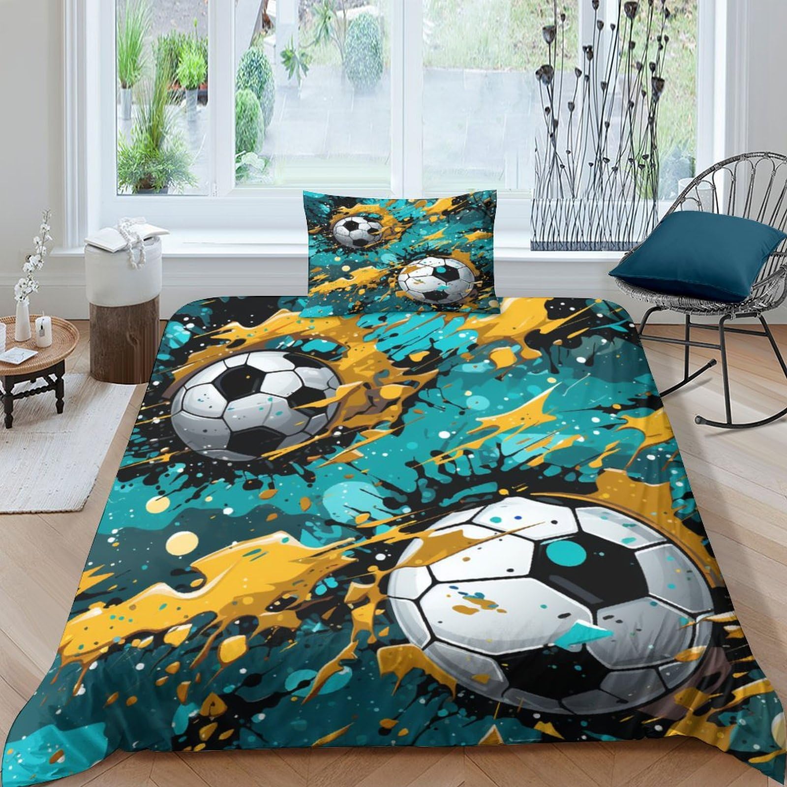 Linge de lit thème sportif 135x200 avec housse de couette foot 3D