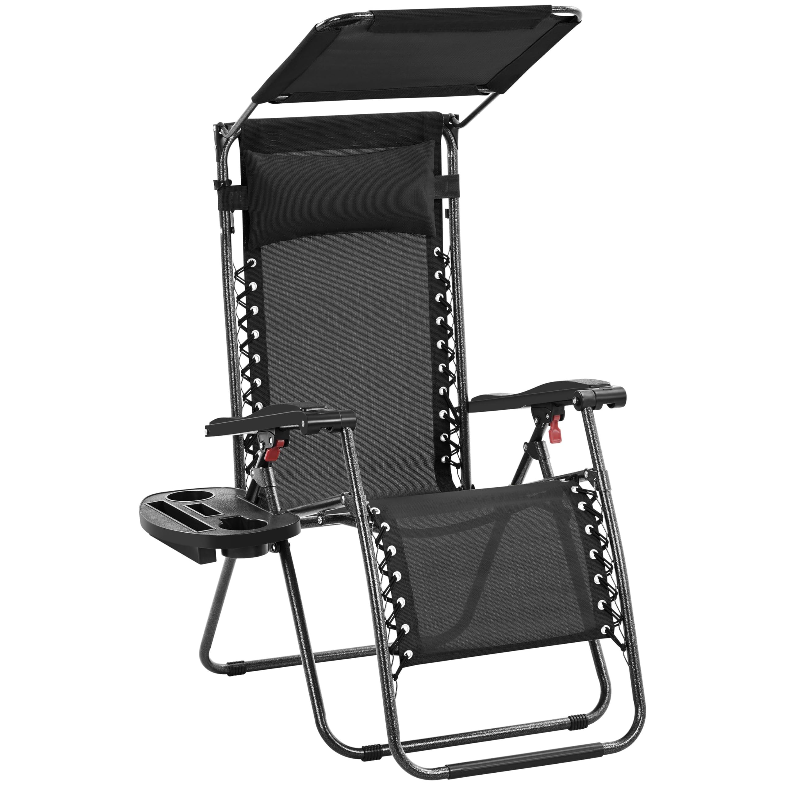 Yaheetech Yaheetch Outdoor Zero Gravity Sun Lounger Foldable Recliner Adjustable Patio Garden Chair w/Canopy, Cup Holder, Carry Strap for Beach Deck Camping Black/1 — image 1