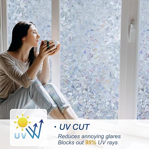 Miniatura 4 de DOWELL Película unidireccional para ventana, privacidad diurna, película de tintado estático para el hogar, calcomanías decorativas para vitrales