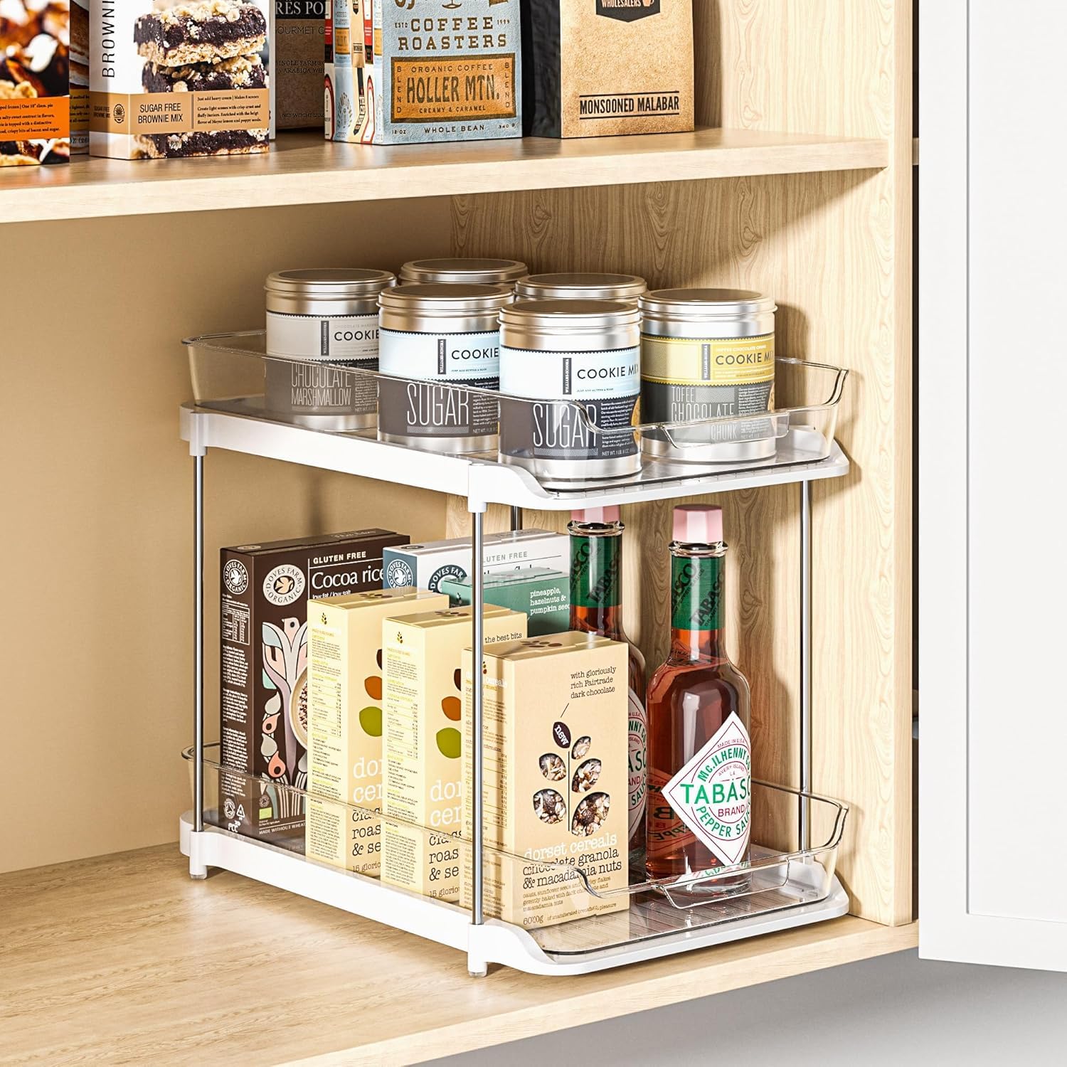 Delamu 2 Sets of 2-Tier Multi-Purpose Bathroom Cabinet Under Sink Organizers and Storage, Stackable Kitchen Pantry Organization and Storage, Grey