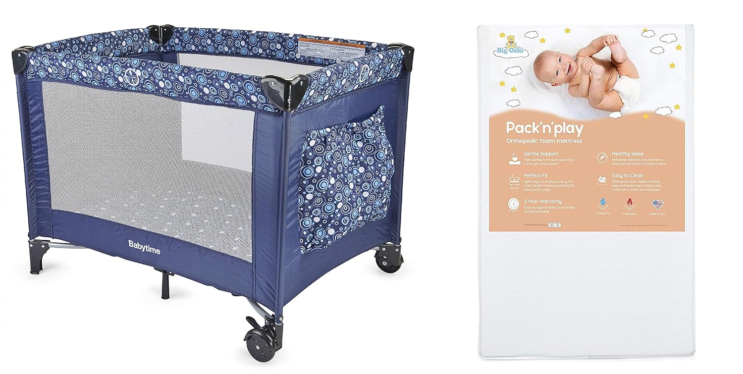 Big Oshi Portable Baby Playpen & Playpen Mattress Bundle