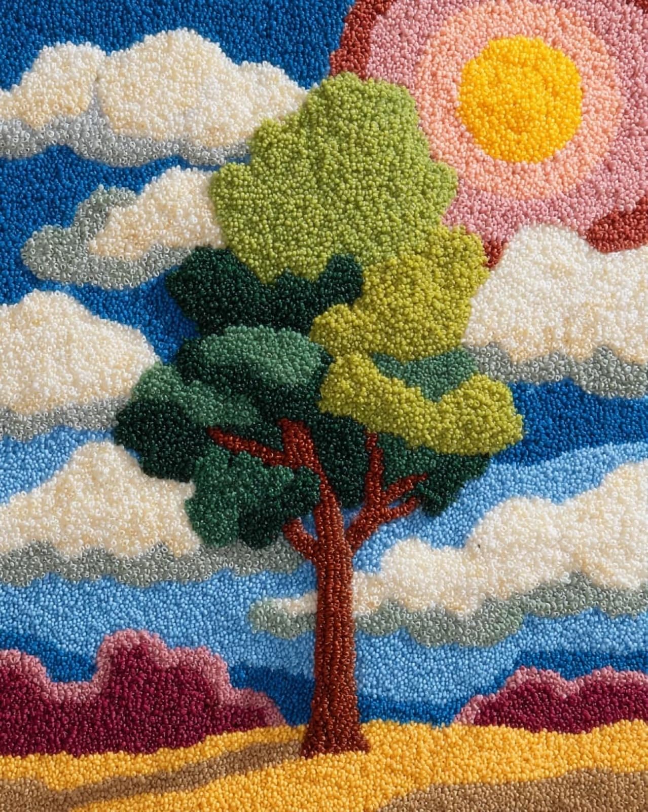 Wallphantom 001 Latch Hook Kits For Kids And Adults,Cartoon Tree,Diy Latch Hook Rug Making Kit,Carpet Making Crochet Kits Needlework Crafts For Home Decor,80X115cm