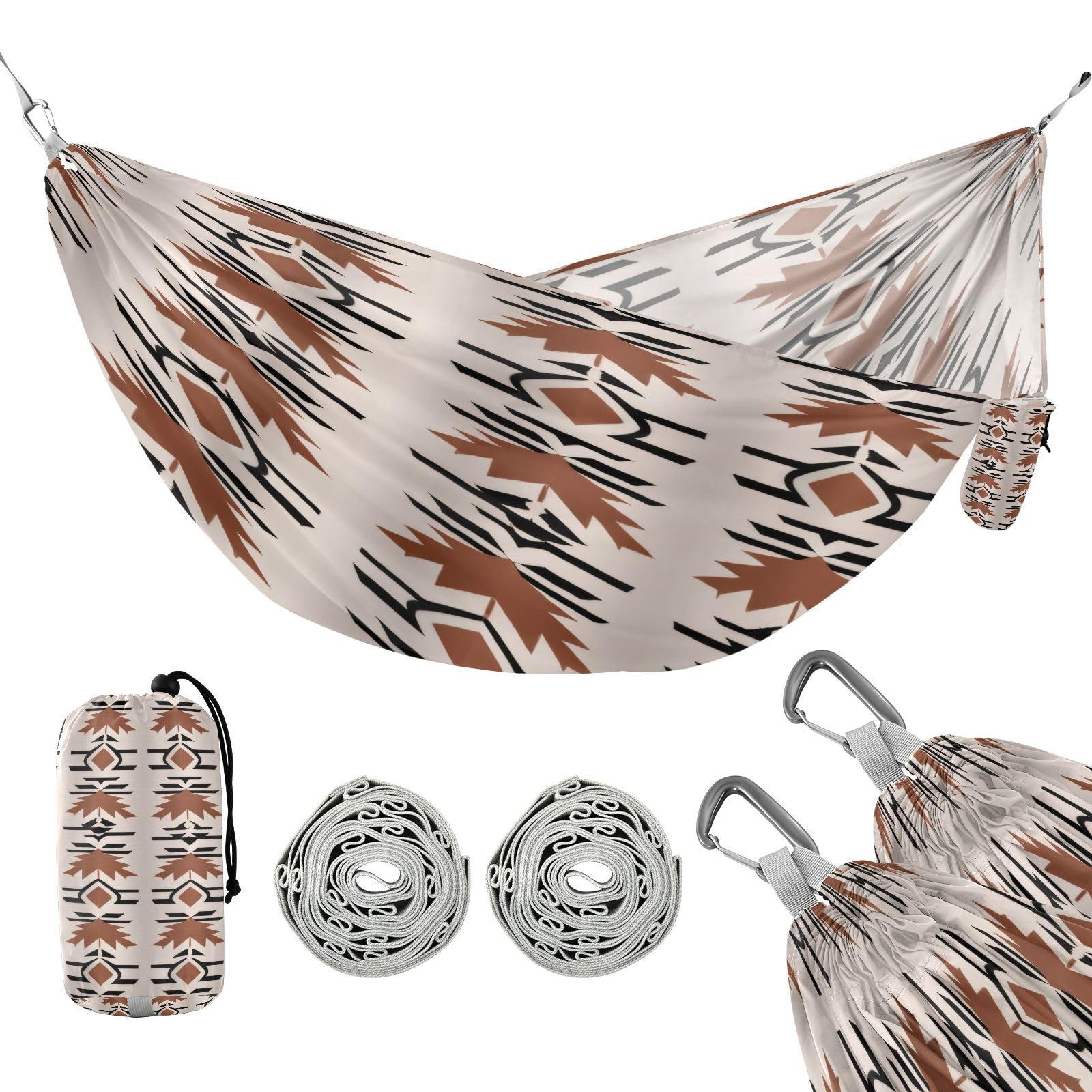 Haskirky Western Aztec Camping Hammock, Single Portable Hammocks with Tree Straps & Attached Carry Bag, 330Lbs Capacity Perfect for Outside Indoor Hiking Beach Backpack Travel