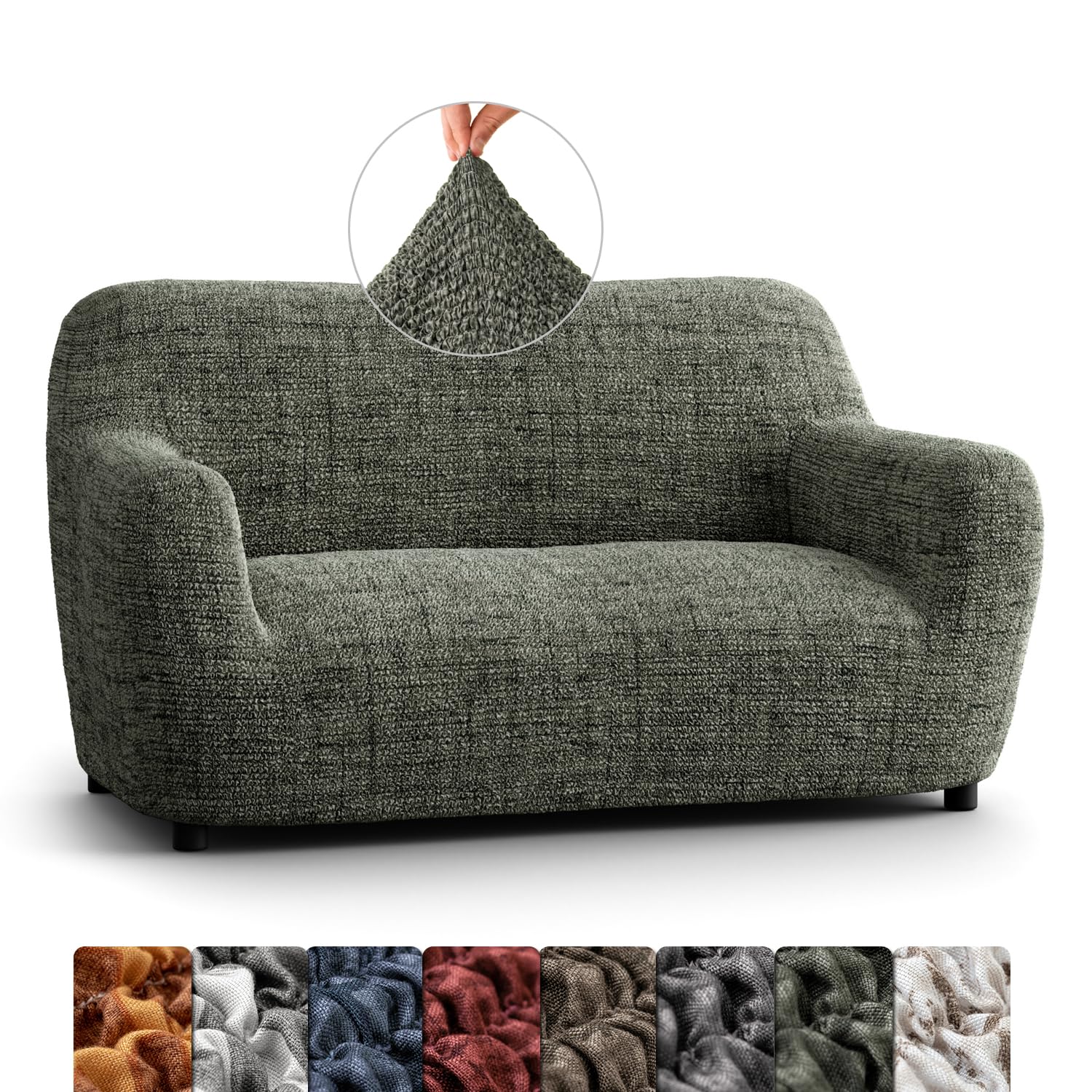 Menotti Vittoria Green 2 Seater Couch Cover - Loveseat Slipcovers - Soft Fabric Sofa Cover - Stretch Elastic Furniture Protector For Pets - Microfibra Printed - (2 Seater Sofa)