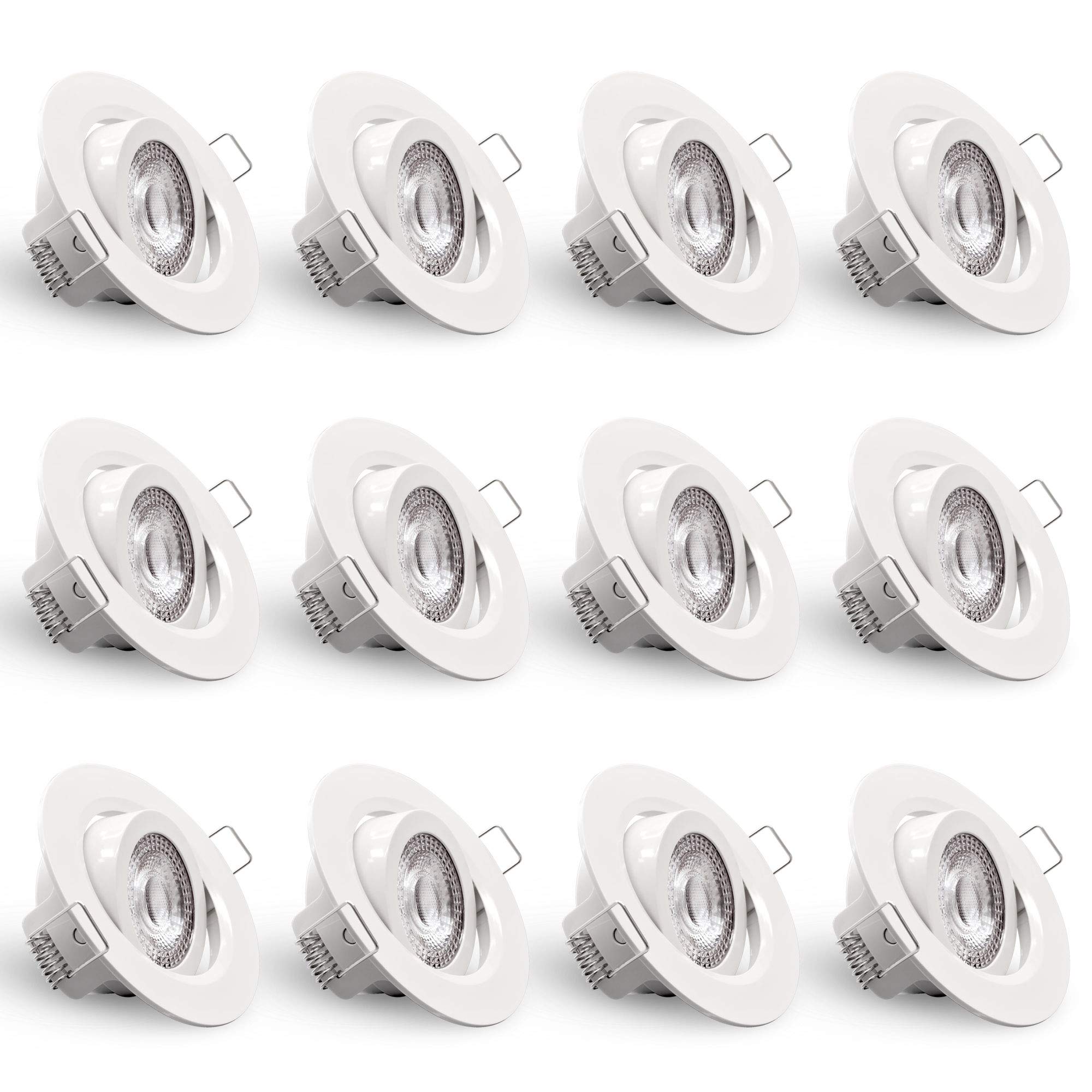 Maxkomfort LED Einbaustrahler Weiß 230V dimmbar 12x 5W 365lm warmweiß ultraflach schwenkbar Ø72mm Deckenspot für Küche Wohnzimmer Flur LED Spots Energieklasse F Lumax