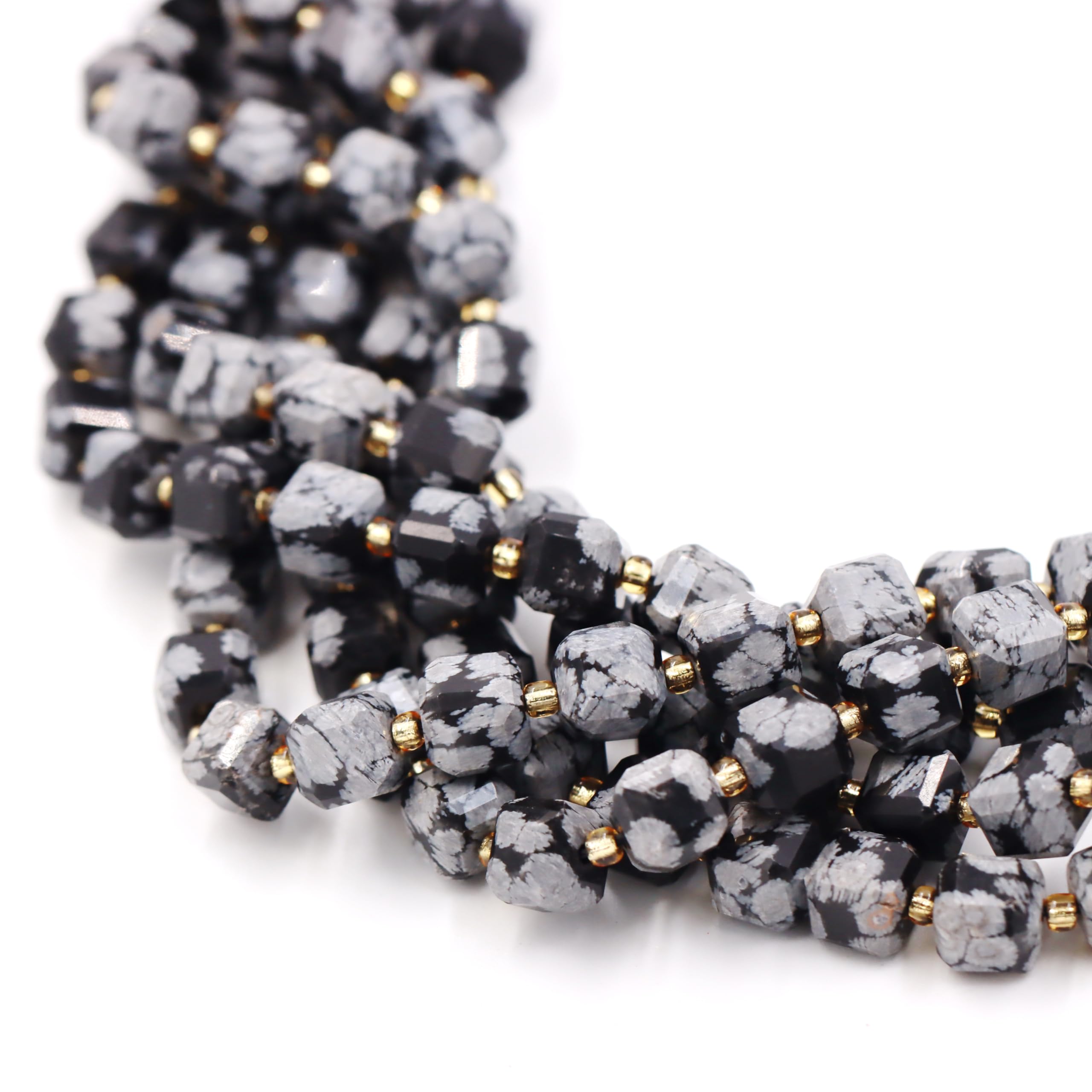 Koraliki z kamienia naturalnego do produkcji biżuterii, sprzedawane na torbę 5-pasma wewnątrz, fasetowana kostka Snowflake Obsidian 8mm