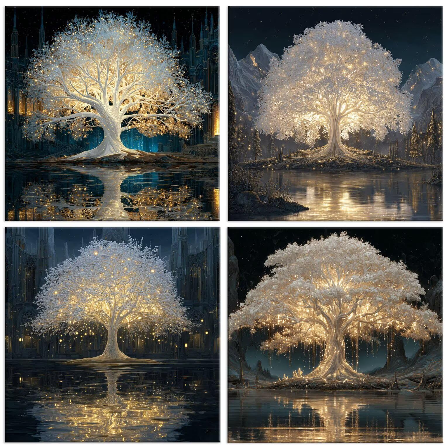 Träume Baum Diamond Paining, 5D Diamant Painting Bilder 60x60cm t-568 | 4 Pack Diamond Painings Erwachsene, 5D DIY Diamant Malerei Mosaikherstellung für Relaxation and as a Wall Deko Geschenk