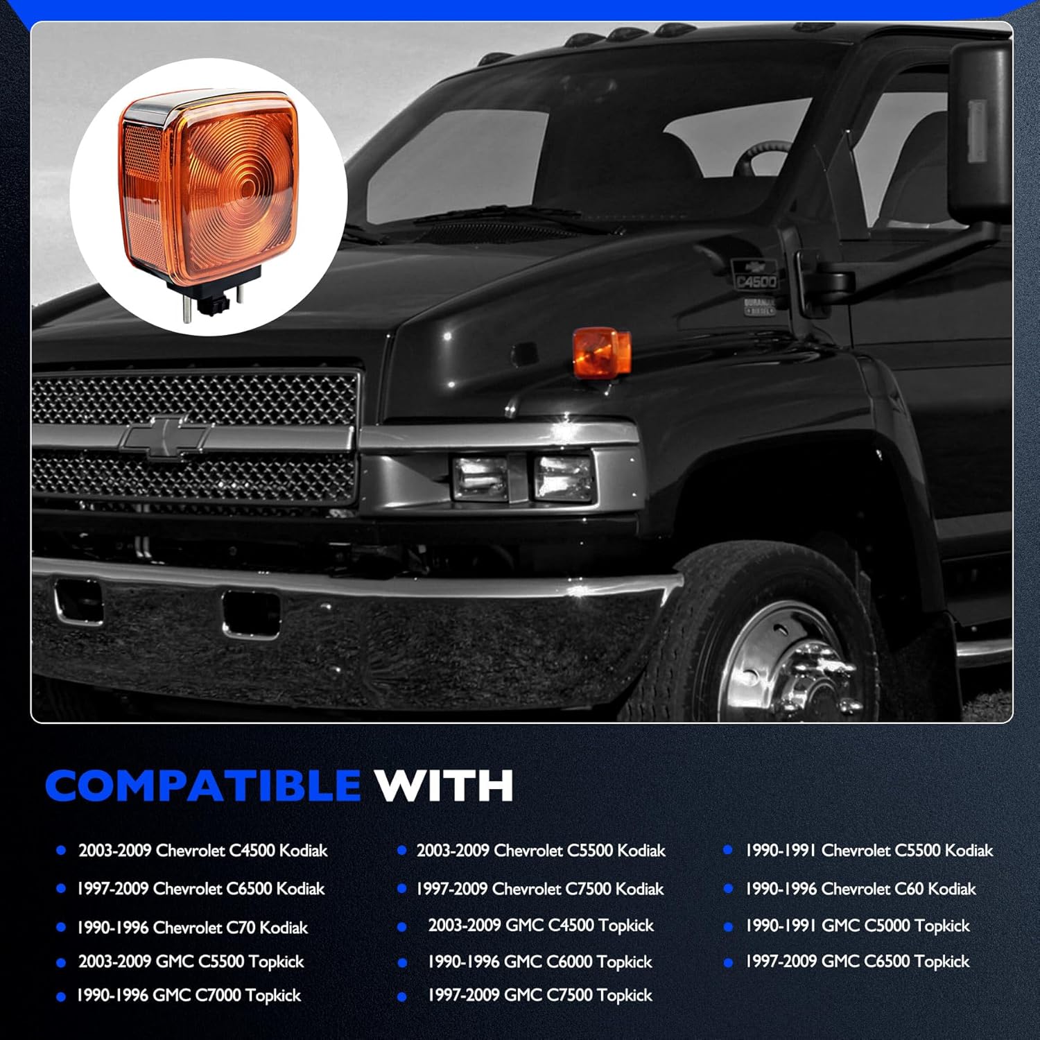 Fender Turn Signal Light Pair, Compatible with 1990-2009 Chevy Chevrolet Kodiak C60 C70 C4500 C5500 C6500 C7500 GMC Topkick C4500 C5000 C5500 C6000 C6500 C7000 C7500, for 15148648 Side Marker Lights