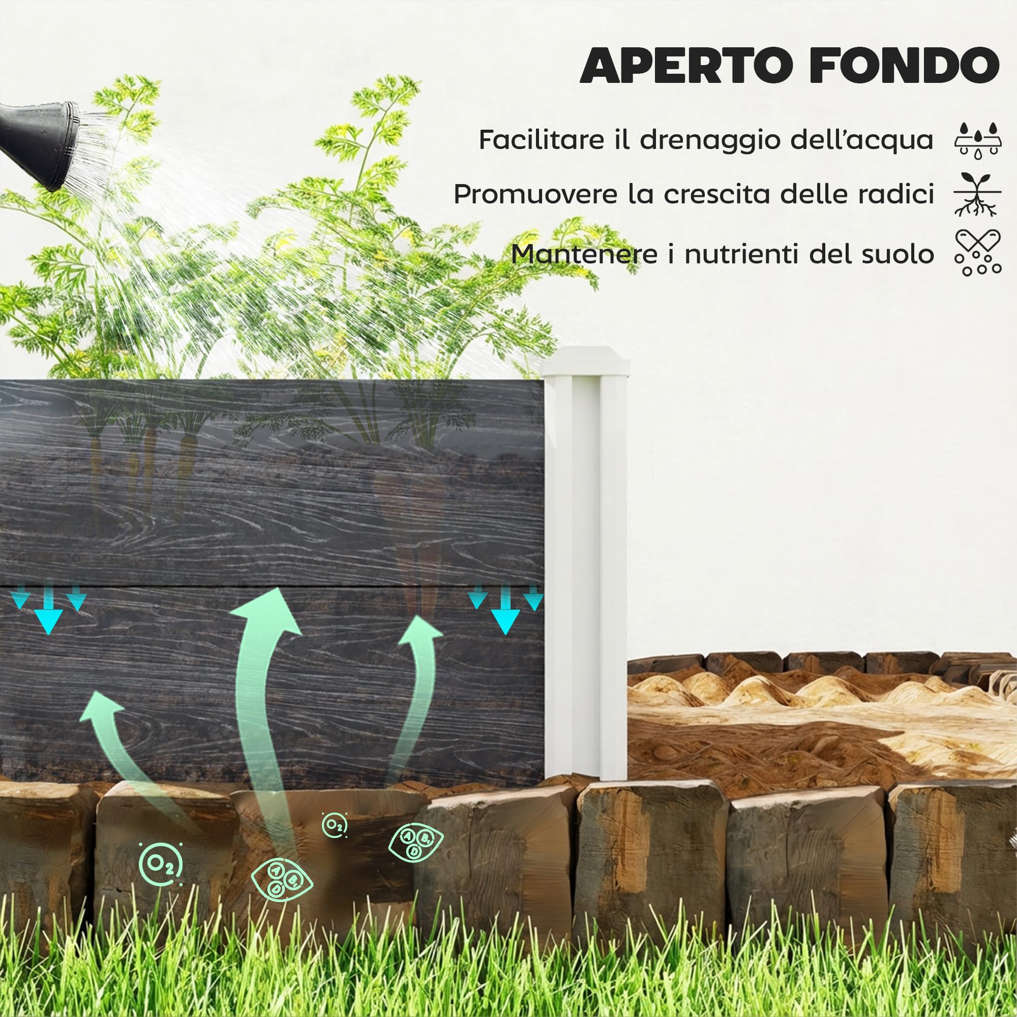 Outsunny Letto Rialzato da Giardino in Vinile, 102x102x33 cm, Kit Modulare con Gambe ad Incastro e Fondo Aperto, Fioriera Orto Rialzato da Esterno per Fiori, Erbe e Verdure, Grigio Scuro