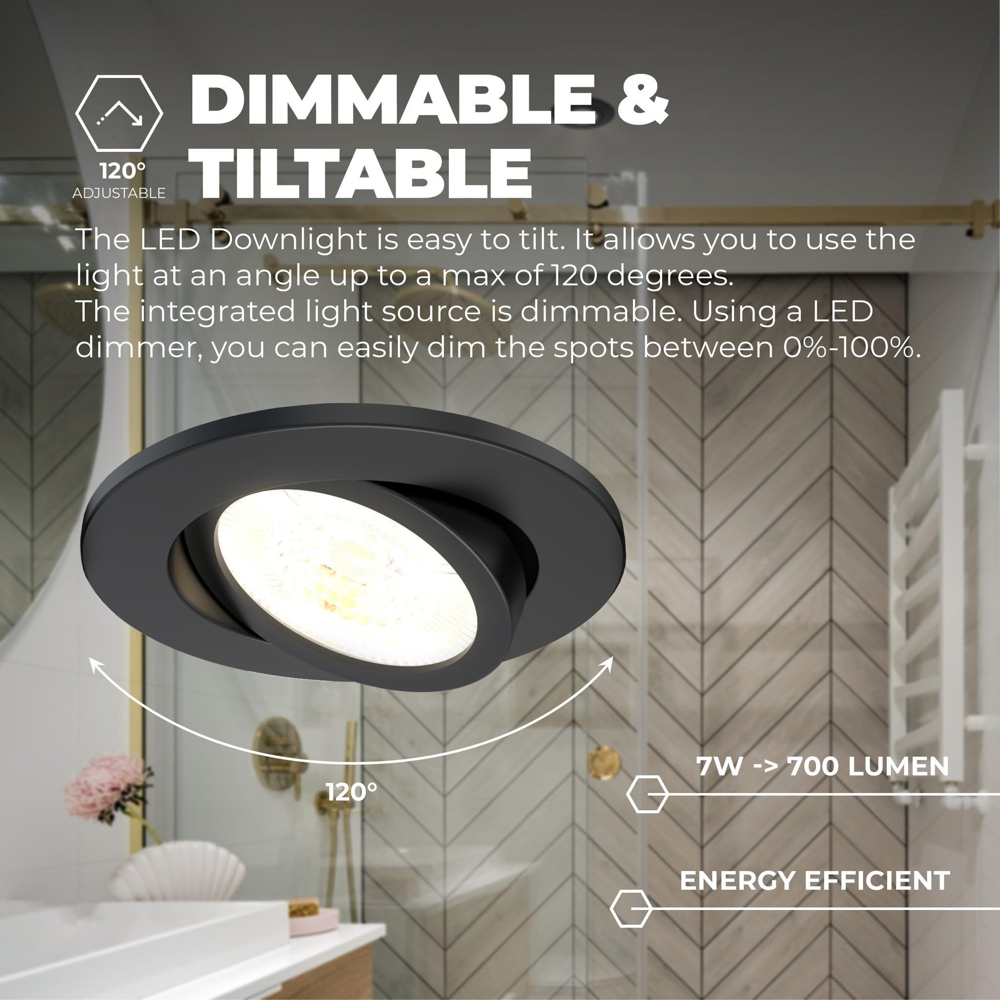 Ledvion - 6X Faretti LED da Incasso, Neri, Dimmerabili, 7W, IP65, CCT, COB, Ø90mm, 5 Anni di Garanzia