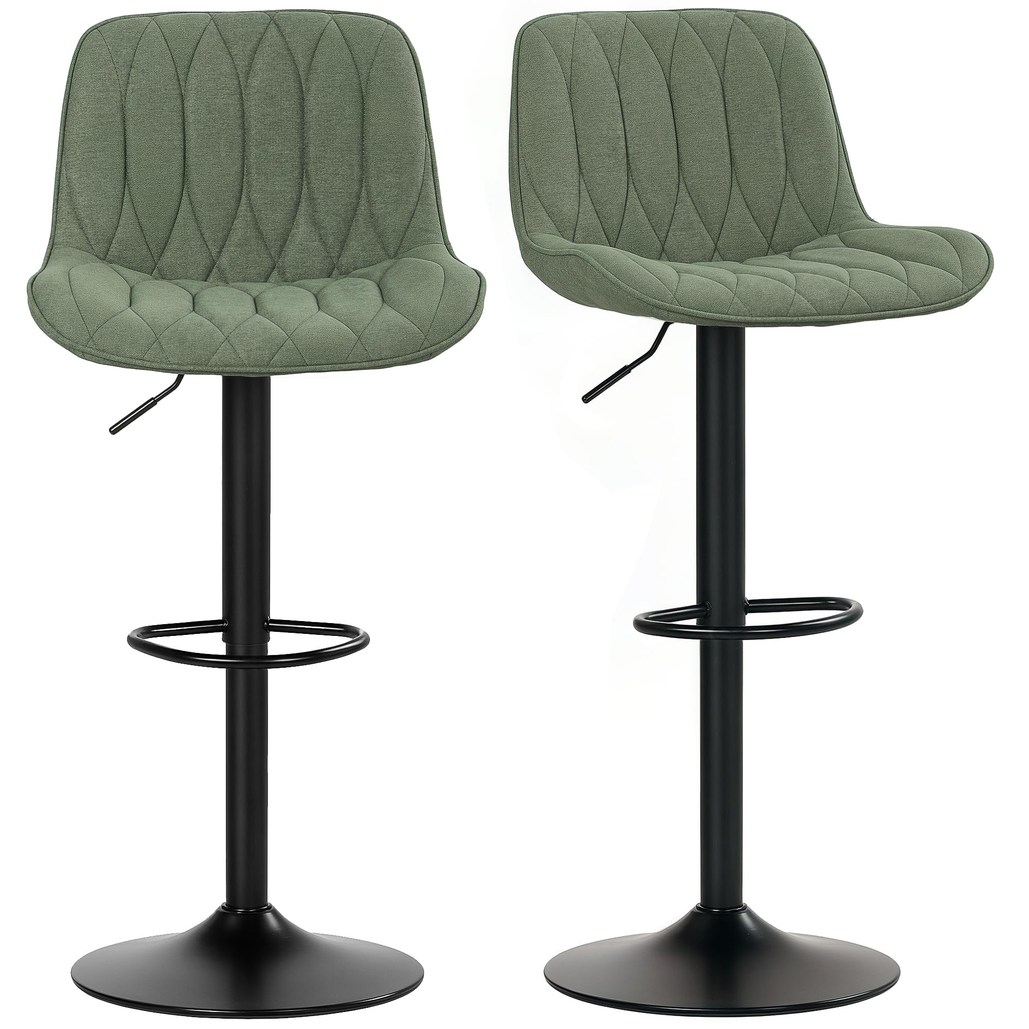 HOMCOM Bar Stools Height Adjustable with Backrest Footrest Set of 2 Green