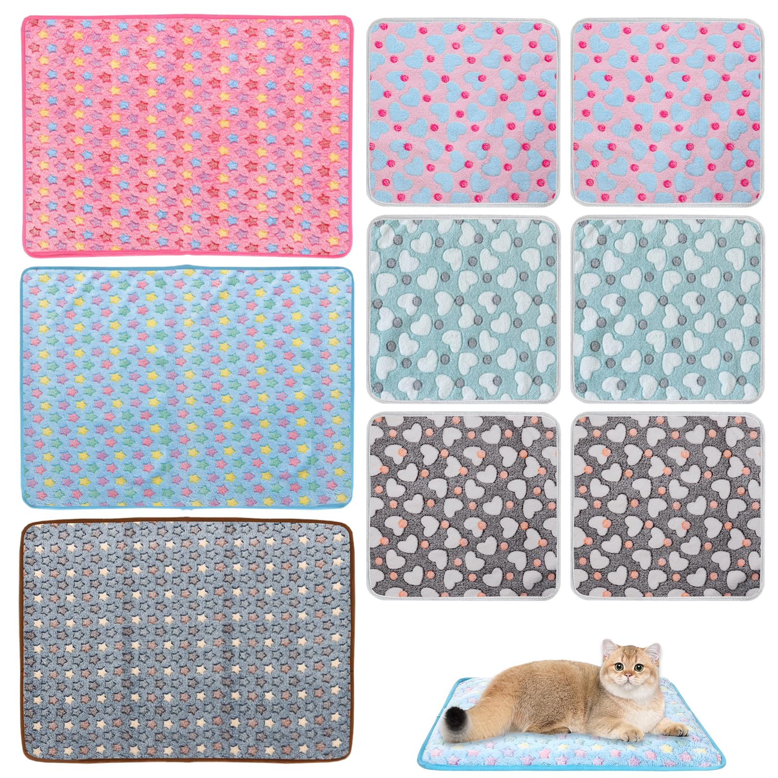 9PCS Guinea Pig Blankets, Reusable Guinea Pig Fleece Cage Liner, Washable Pet Pee Pad Soft Sleep Mat Pad Cover, for Hamster, Ferret, Hedgehog, Chinchilla, 9.8 X 9.8 In, 20.6 X 15.7 In