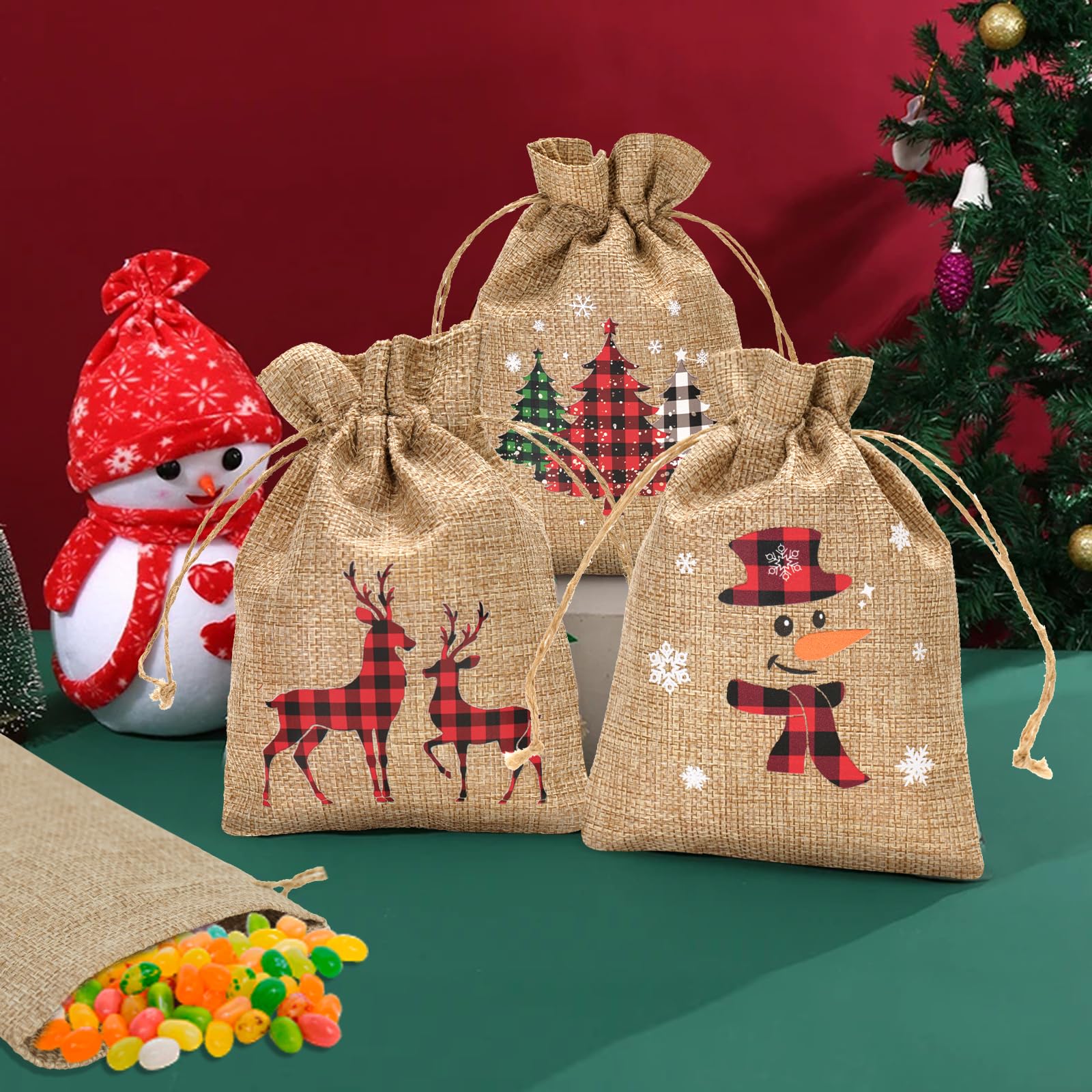Weihnachtssäckchen Zum Befüllen 6 Stück Weihnachtssack, Jute-Sack,Nikolausbeutel, Weihnachten Nikolaus Jutesack Geschenktüten