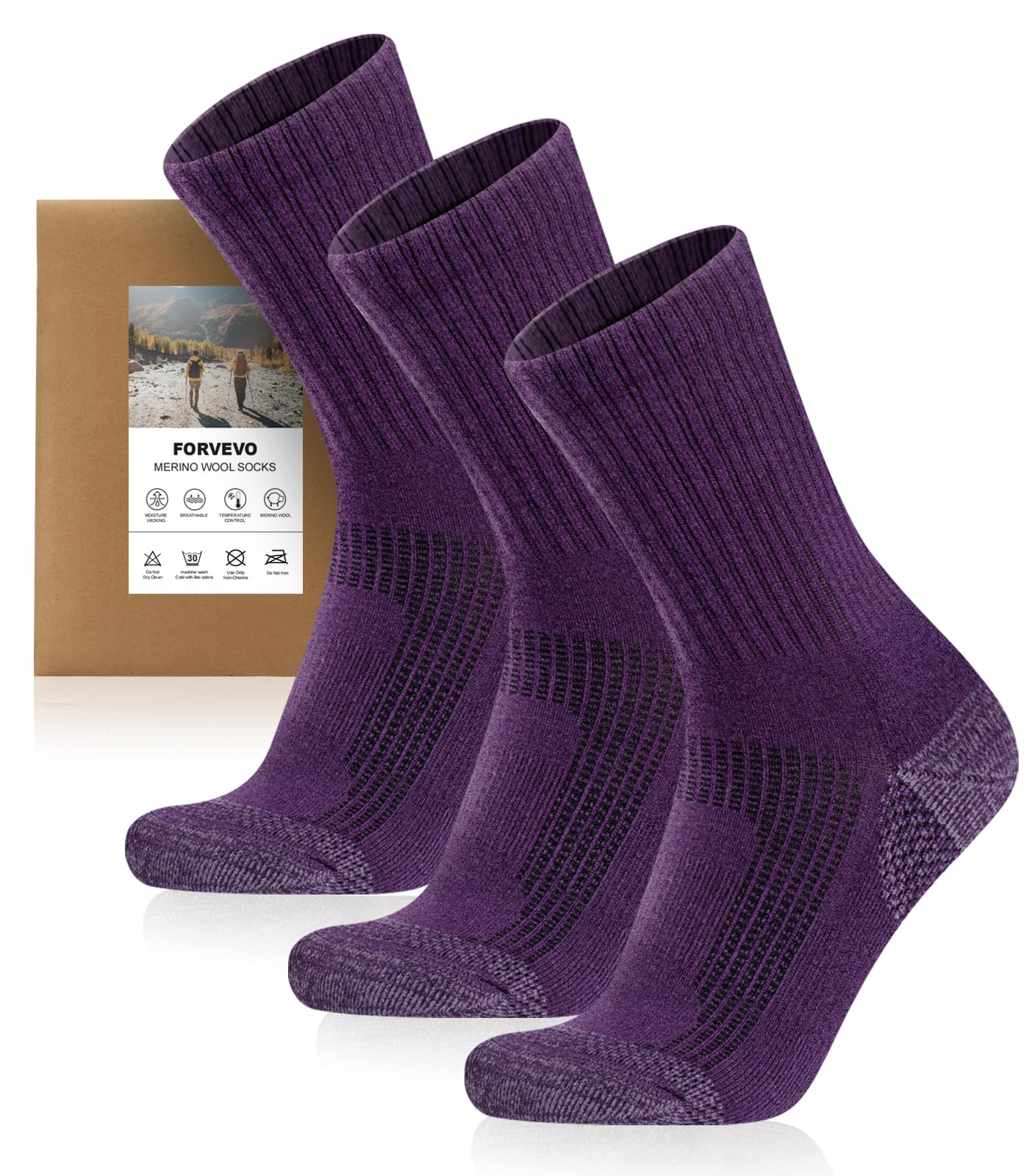 FORVEVO Merino Wandersocken Herren Damen 3 Paar, 60% Wollsocken Herren Gepolstert, Thermo Wintersocken, Sportsocken für Trekking Outdoor