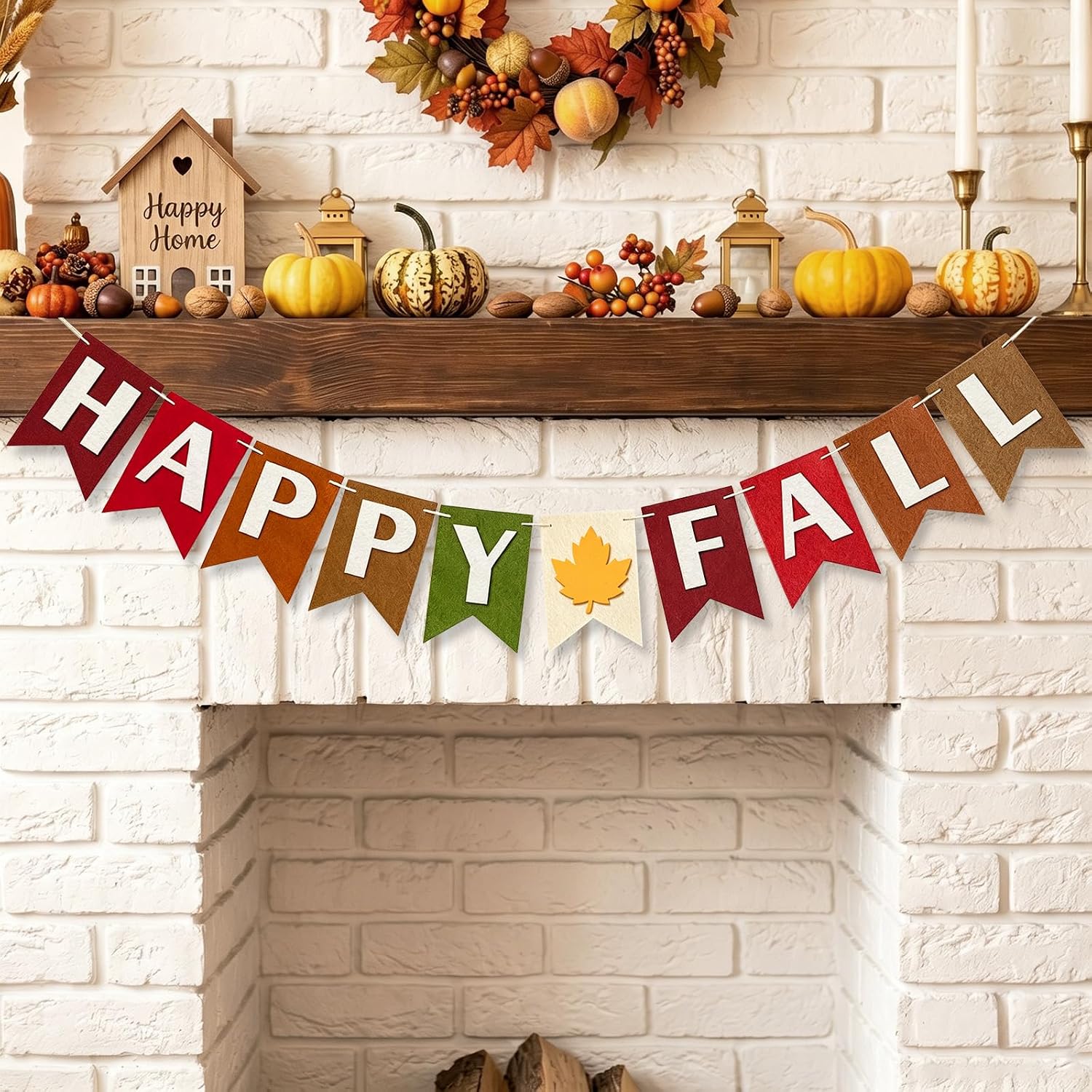 Fall Home Decor Banner, Pre-Strung Autumn Felt Garland with Maple Leaf