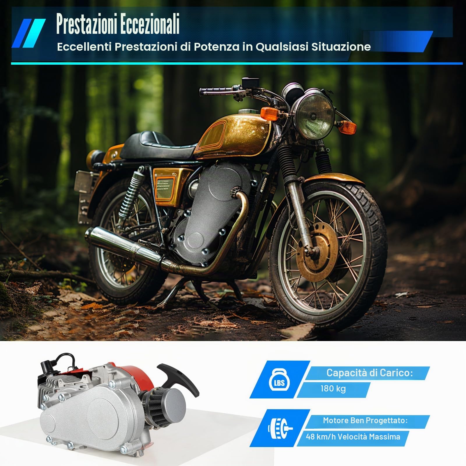 49 CC 2 tempi 3,5 CV Pocket Bike Motor, con pratico carburatore/filtro dell'aria, avviamento a fune, 8700 giri/min, mini motore a benzina Dirtbike motore per Pocket Bike, Mini Dirt Bike, ATV