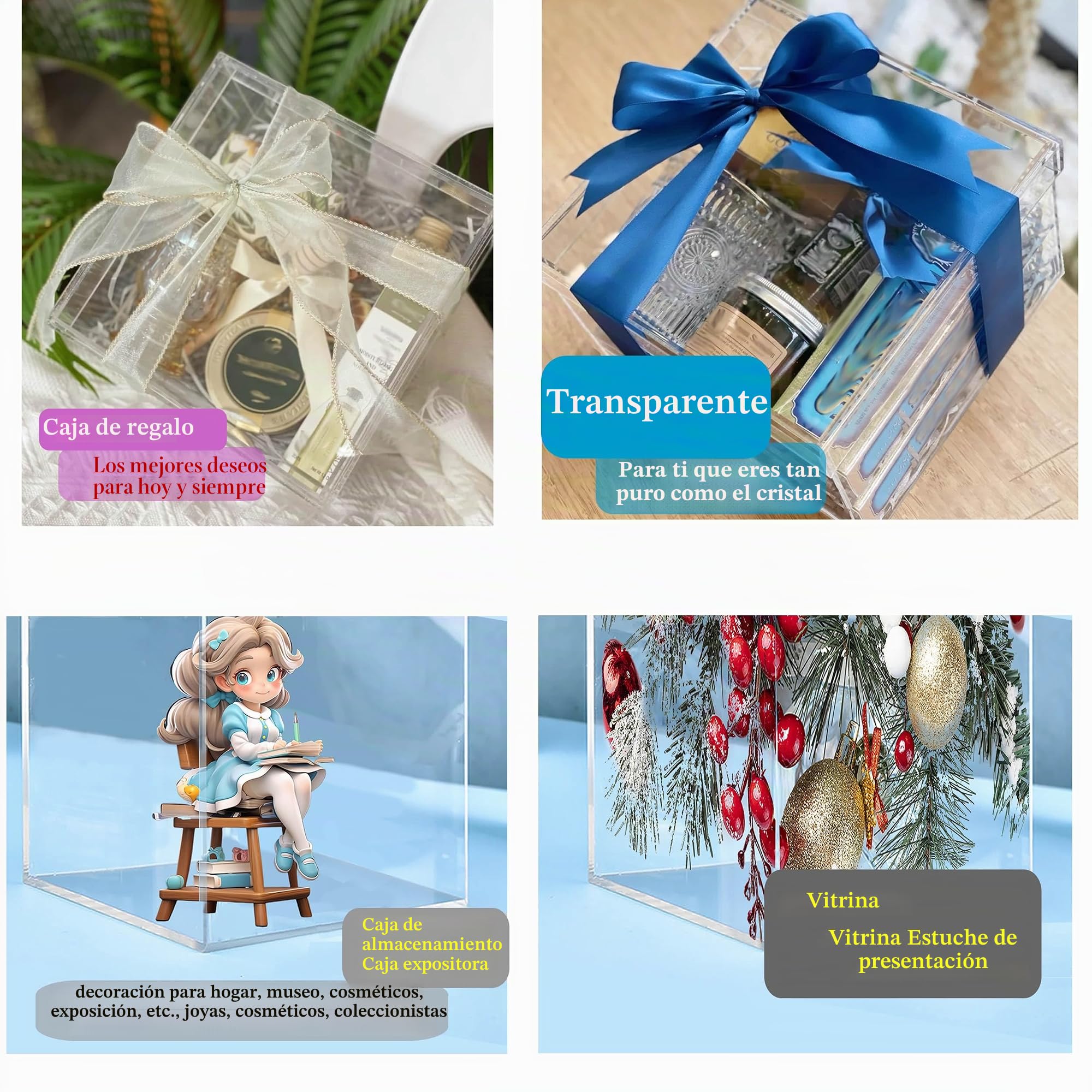 TUKA-i-AKUT 20x20x20cm Vitrina Expositora de Acrílico 5 Lados con Tapa, Almacenamiento Decorativo Caja de Presentación Forma de Cubo, Escaparate para Figuras Colecciones Joyas Regalos Joyas, TKD8254