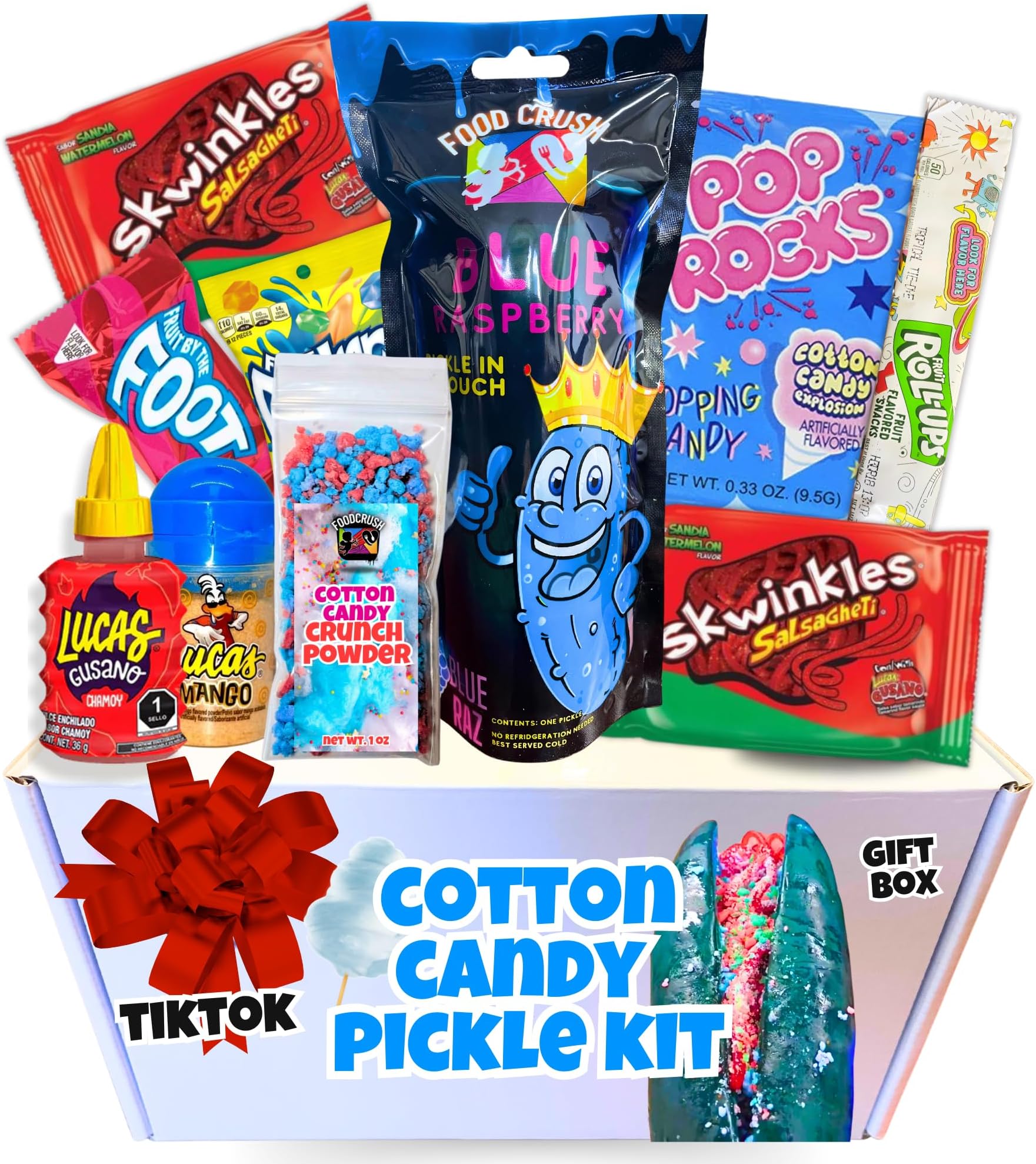 Cotton Candy Pickle Kit Gift Box From Tiktok-With Cotton Candy Crunch, Pop Rocks, Lucas Gusano Chamoy, Skwinkles, gifts for kids teen girls boys