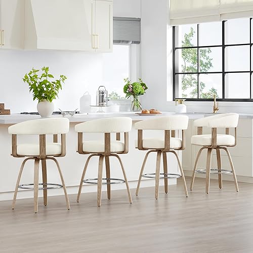 Miniatura 5 de CHITA Juego de 2 taburetes de bar giratorios de altura de mostrador, taburetes de bar tapizados de poliéster con respaldo y reposabrazos para isla