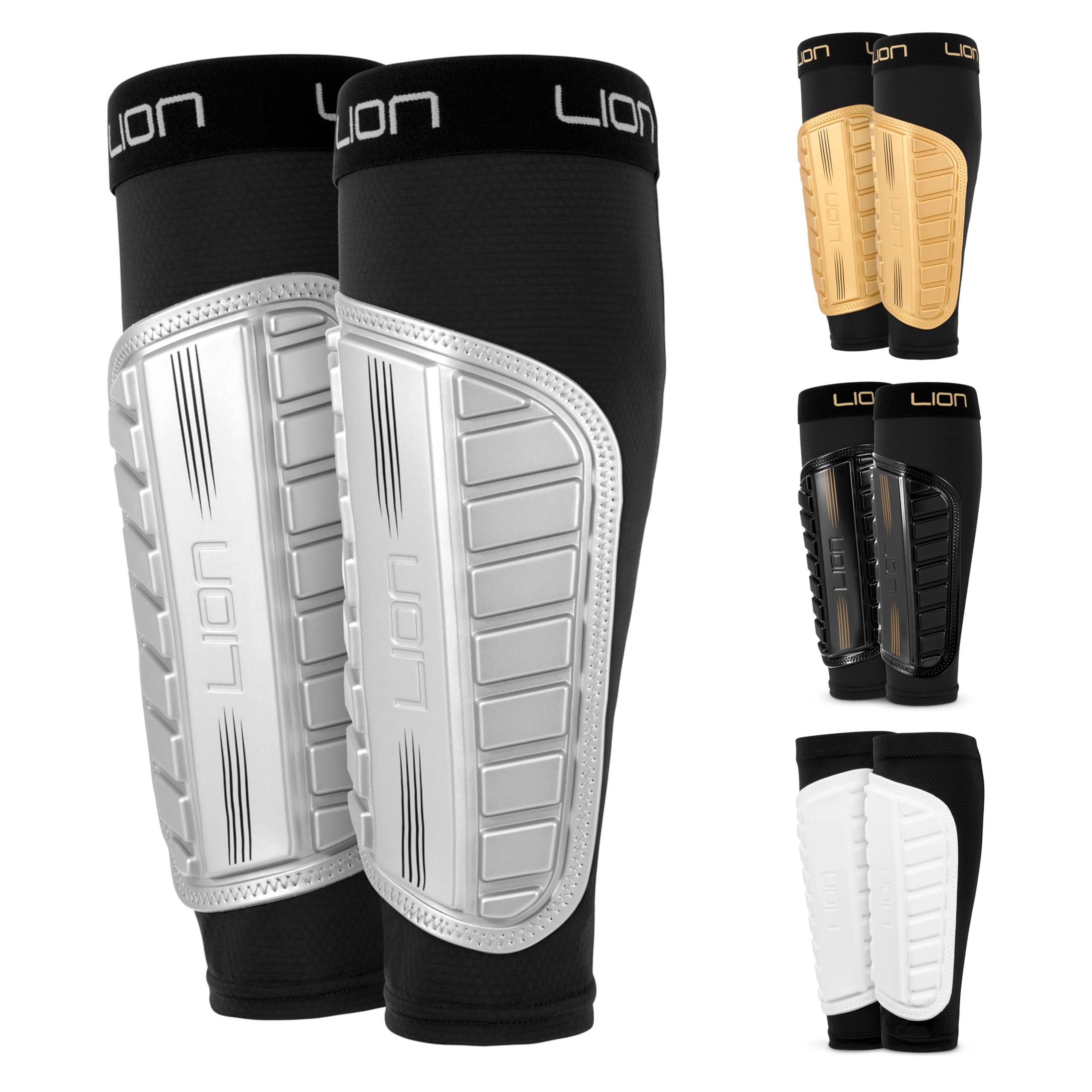 Football Sleeve Style Shin Pads/Guards - Flexible Comfort & Protection - For Kids & Adults - Silver (Kids)