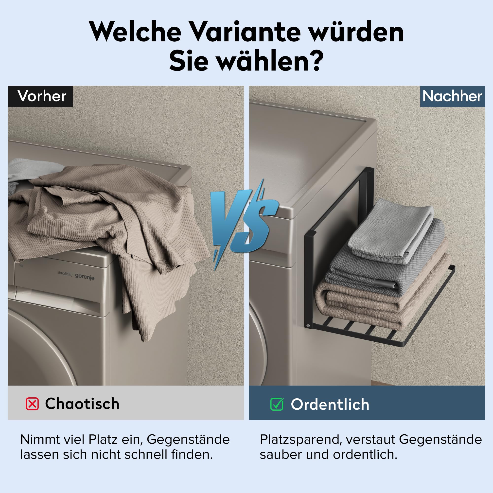 doporro Handtuchhalter ohne Bohren, Handtuchhalter magnetisch als Magnet Regal Waschmaschine, selbstklebend und bohrfreie Montage, Handtuchhalter Wand klappbar für Bad Küche, Matt Schwarz, Folda-01