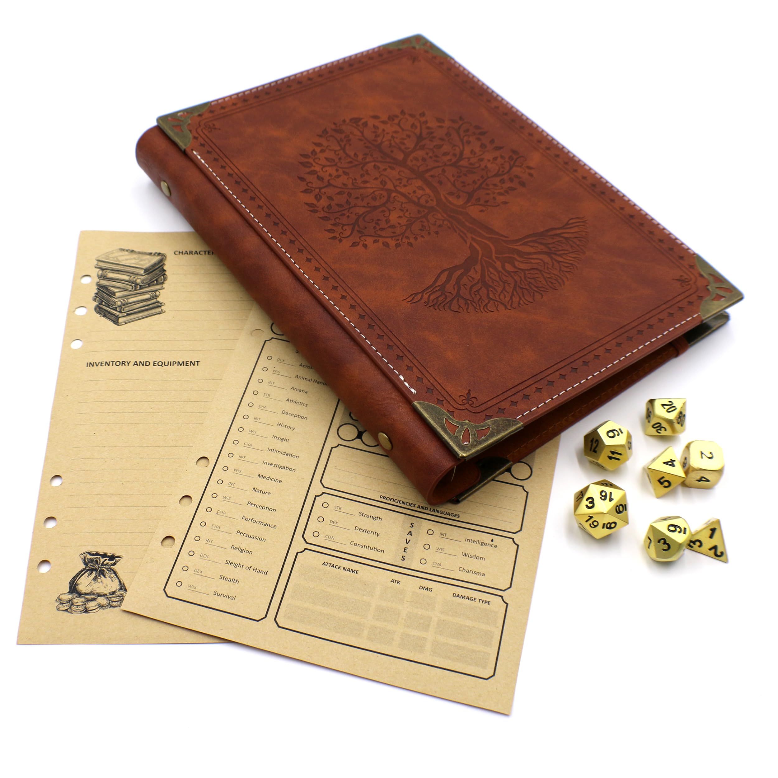 A5 DND Character Sheet Binder for Dungeons and Dragons with Custom Character Sheets and Inventory Pages