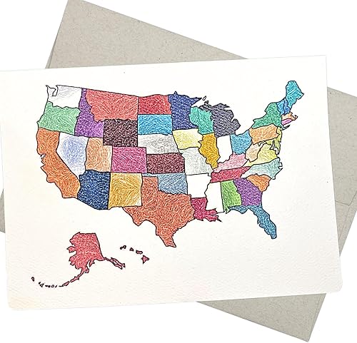 Tarjeta de felicitación de mapa de Estados Unidos (7 x 5 pulgadas, 1 tarjeta, interior en blanco), tarjeta de agradecimiento al profesor de