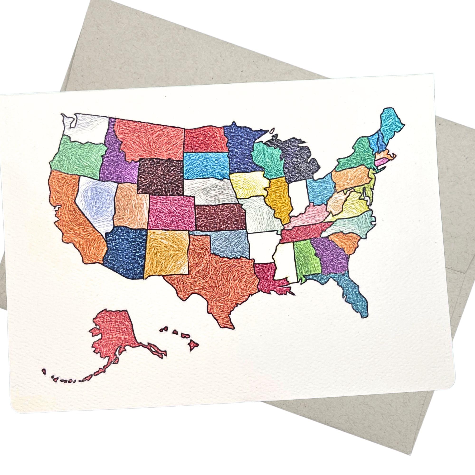United States Map Greeting Card (7X5 Inch, 1 Card, Blank Inside) Geography Teacher Appreciation Card and for lovers of America, Traveling, Road Trips, and our Wonderful Country - 215
