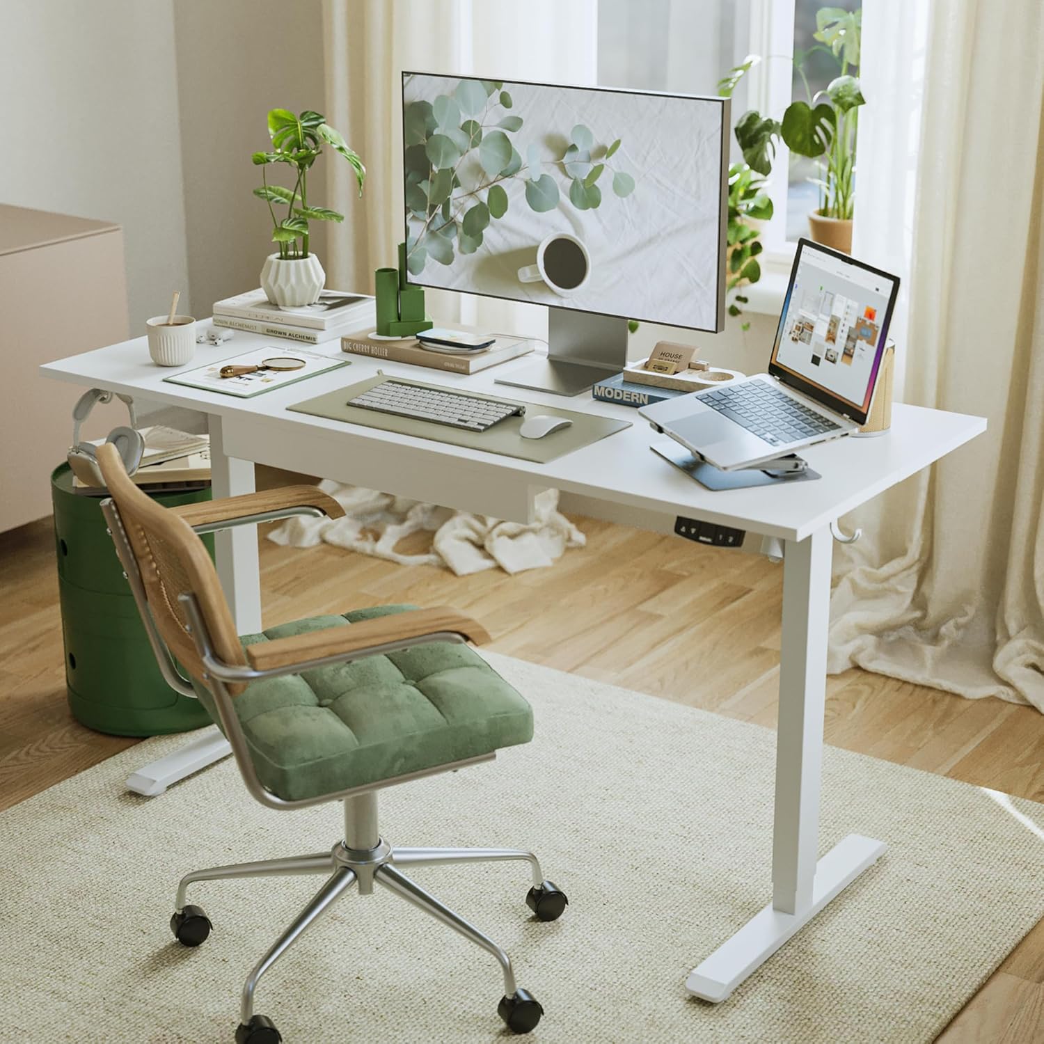 Agilestic Electric Standing Desk with Drawers, 48 x 24 Inches Height Adjustable Desk, Stand up Computer Table with Memory Preset, for Work Office Home, Integrated Drawers-White