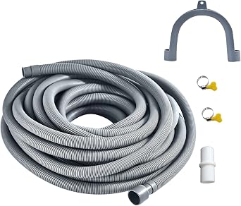 49ft Washer Drain Hose Extension Kits, Flexible Corrugated Drain Hose For Washing Machine Fit 1 1/4" with 1 Adapter, 1 U-Bend Holder, 2 Hose Clamps