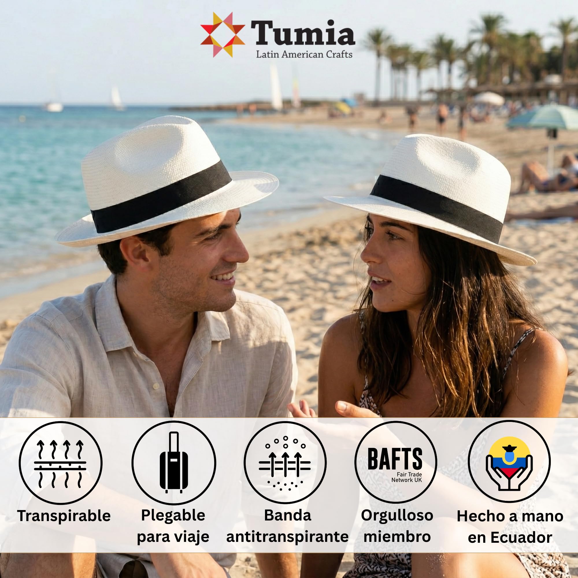 Tumia LAC - Sombrero de Panamá auténtico Tradicional Plegable - Hecho a Mano en Ecuador - Enrollable