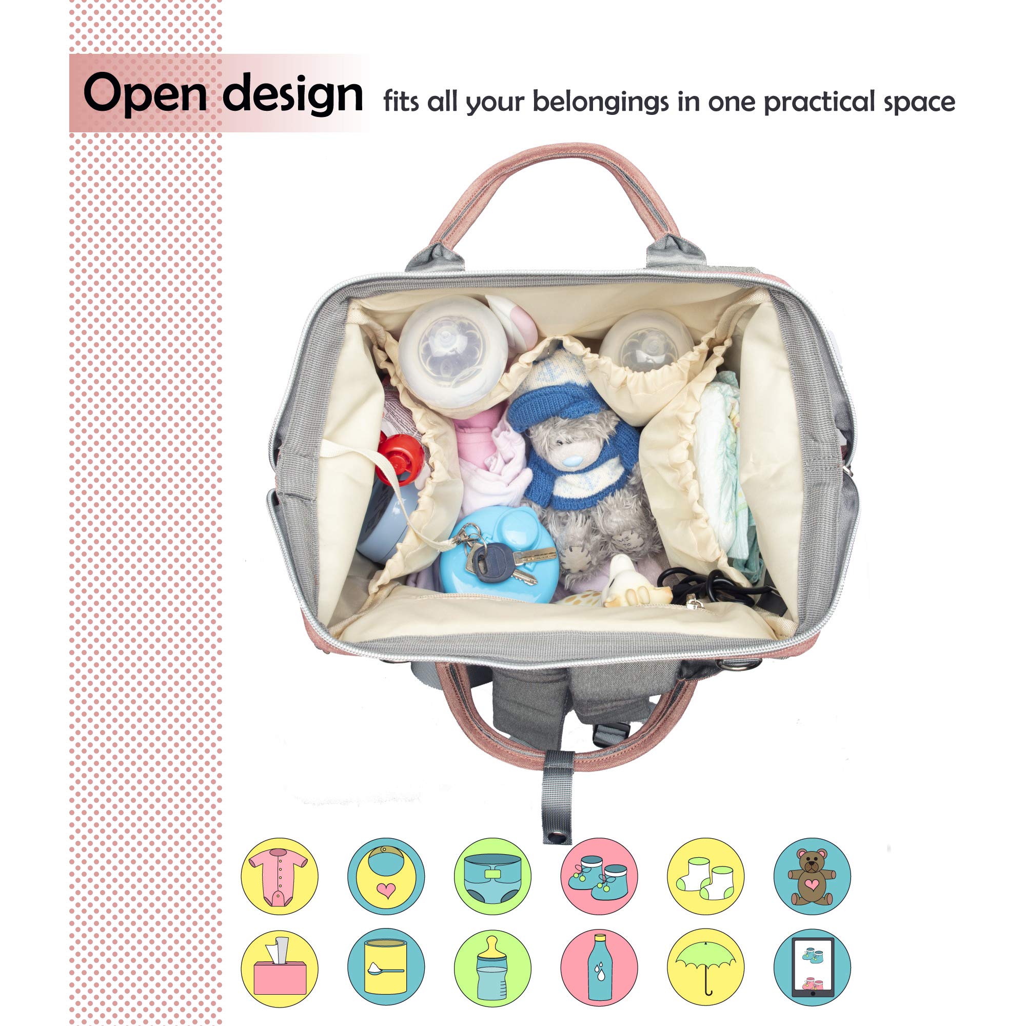 Baby Wickelrucksack, Babytasche für Reise, Wickeltasche Große Kapazität, Multifach Reise Rucksack Wasserdicht Fächer Babyflaschehälter