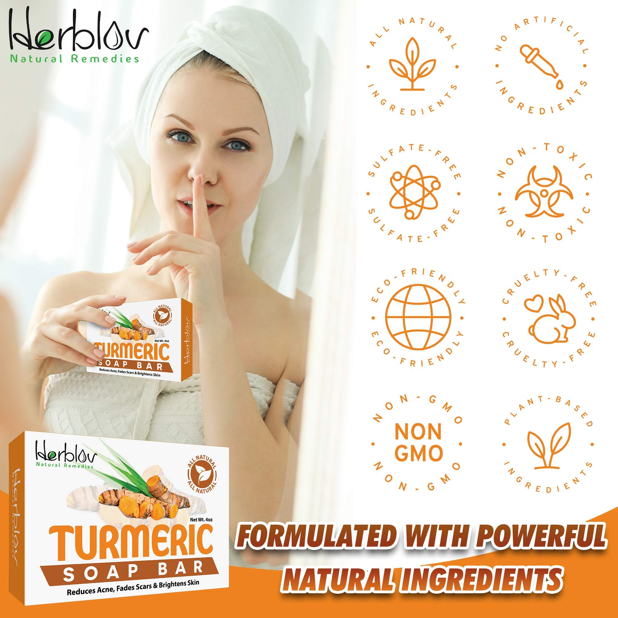 Herblov Turmeric Soap Bar for Face & Body Natural Turmeric Skin Soap Wash for Dark Spots