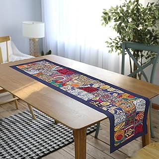 Rajwada Fashion Handmade Table Runner Indian Design Embroided Silk Ethnic Runner Indian Patchwork Table and Home Decor for Every Occasion (Blue) (60X15)