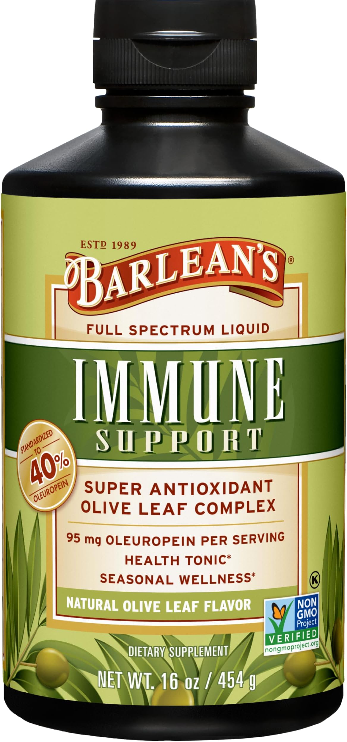 Olive Leaf Complex Liquid Immune Support Supplement with 95mg Oleuropein Antioxidants for Seasonal Wellness, Heart Health, & Immune System Booster, 16 Ounce