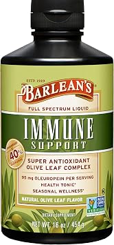 Barleans Olive Leaf Complex Liquid Immune Support Supplement with 95mg Oleuropein Antioxidants for Seasonal Wellness, Heart Health, Immune System Booster, 16 Ounce