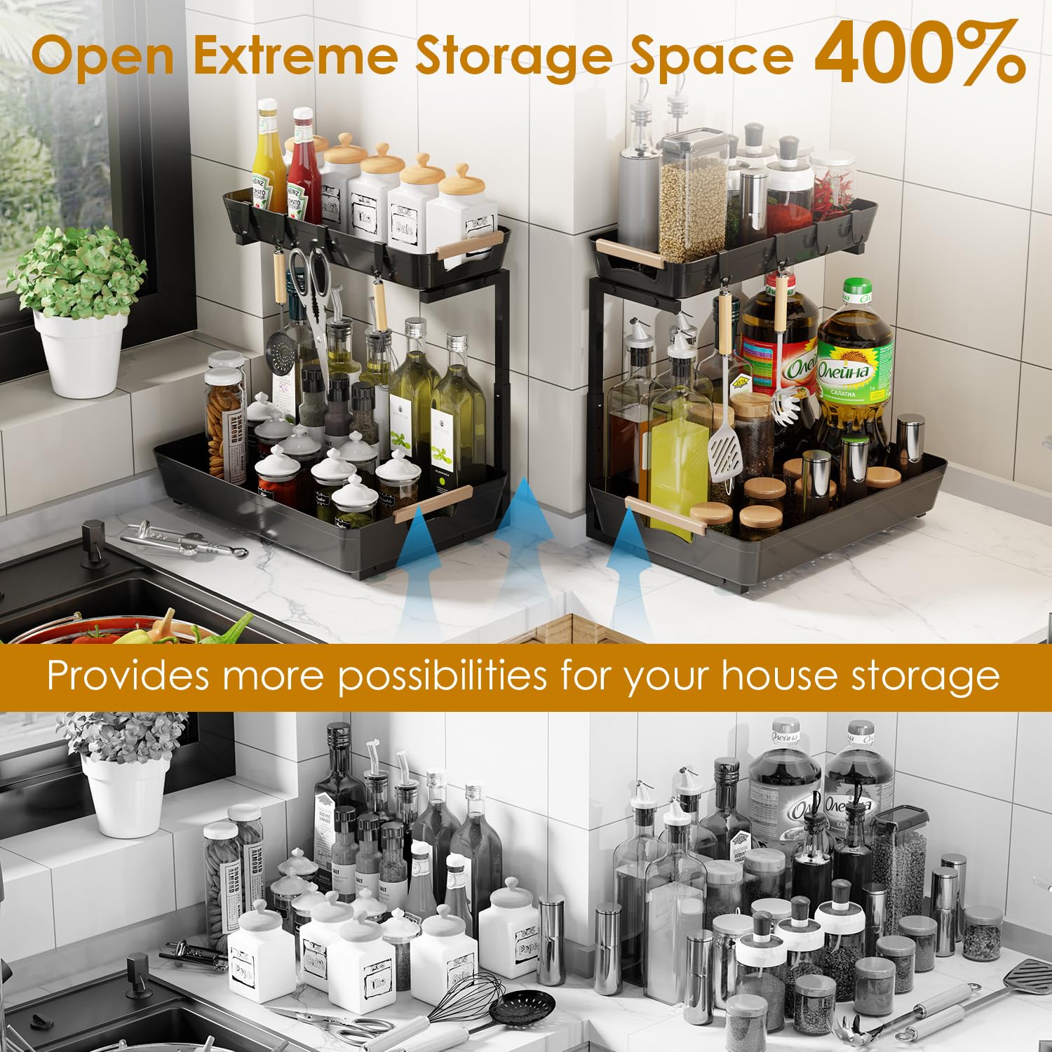 Sevenblue Paquete De 2 Organizadores Para Debajo Del Fregadero Y Tapete Para Debajo Del Fregadero Almacenamiento Multiusos Para Cocina Y Bano