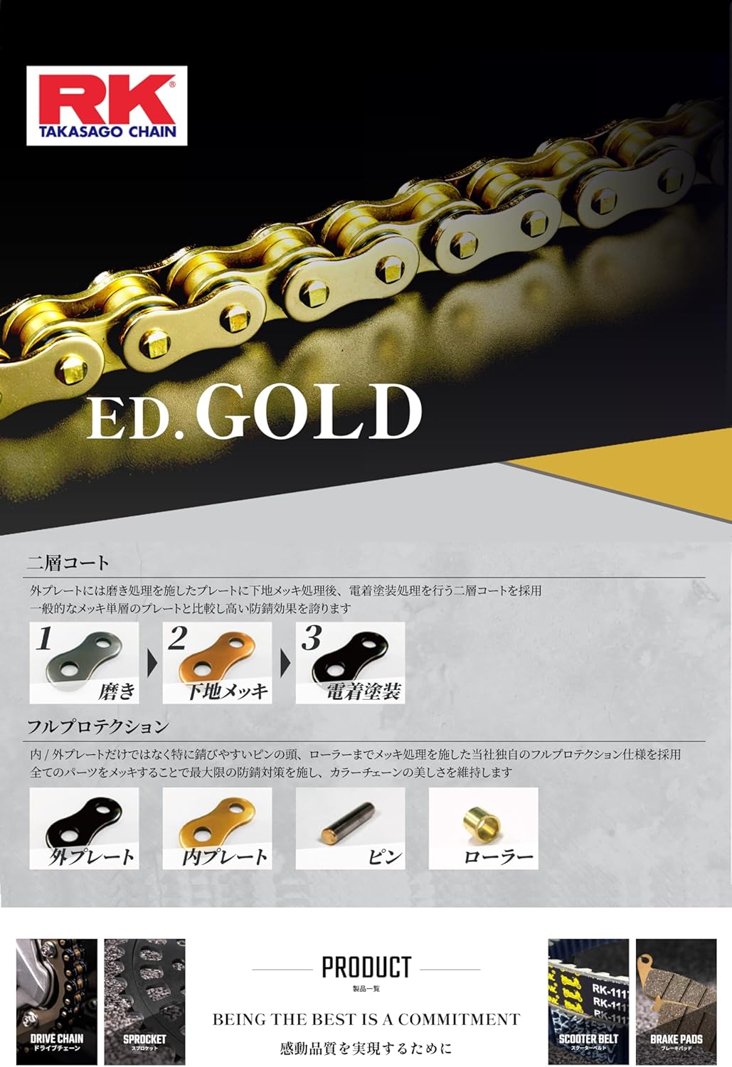 アールケー(RK) バイク用シールチェーン ED.GOLD(ゴールド) GV428XRE 120L アールケー(RK) シールチェーン  GC428MRU2